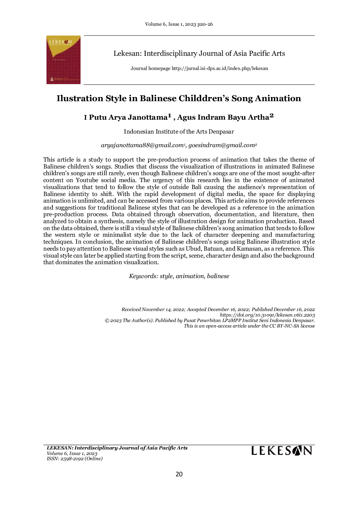 JURIS Ilustration Style in Balinese Childdren s Song Animation