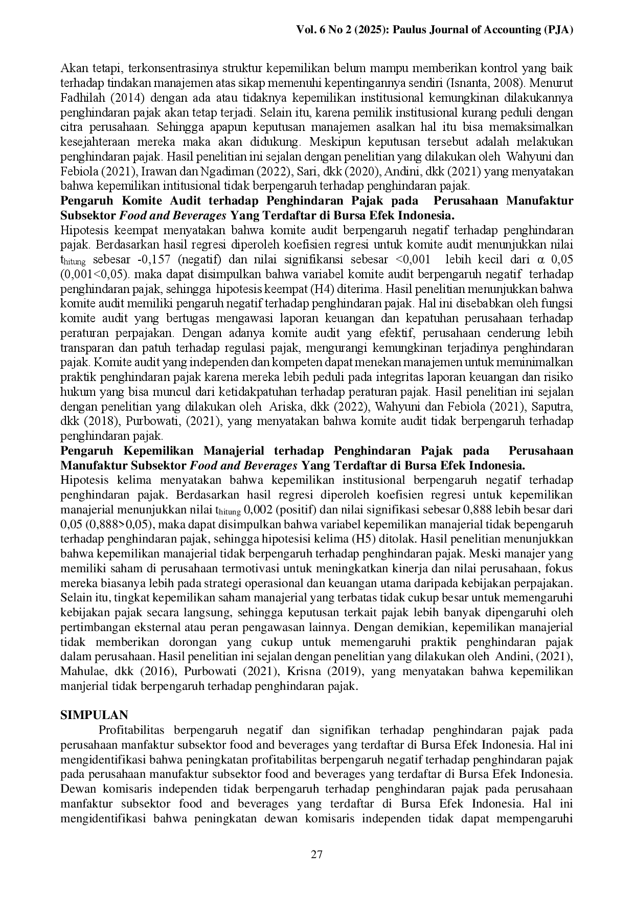 juris Profitabilitas dan Good Corporate Governance Terhadap Penghindaran Pajak