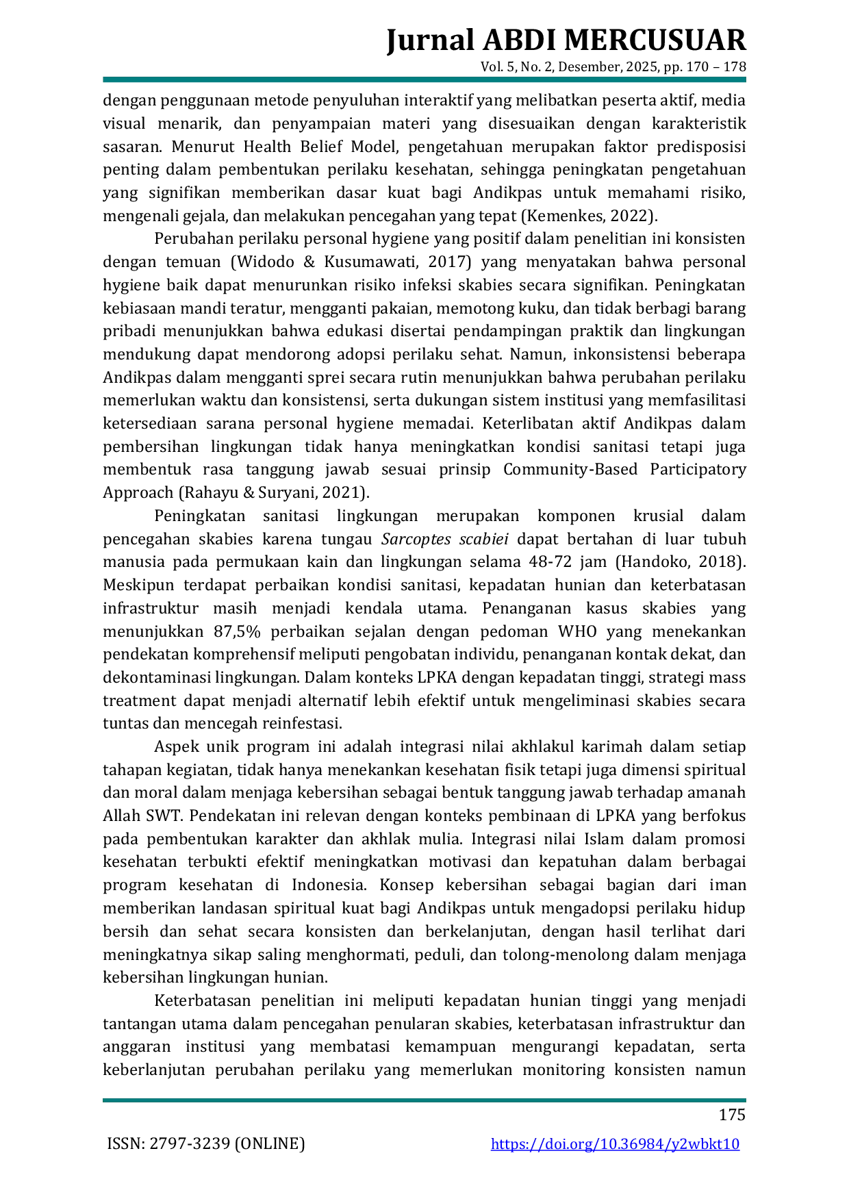 JURIS Pencegahan Dan Penanganan Peningkatan Sanitasi Dan Personal Hygiene Skabies Melalui