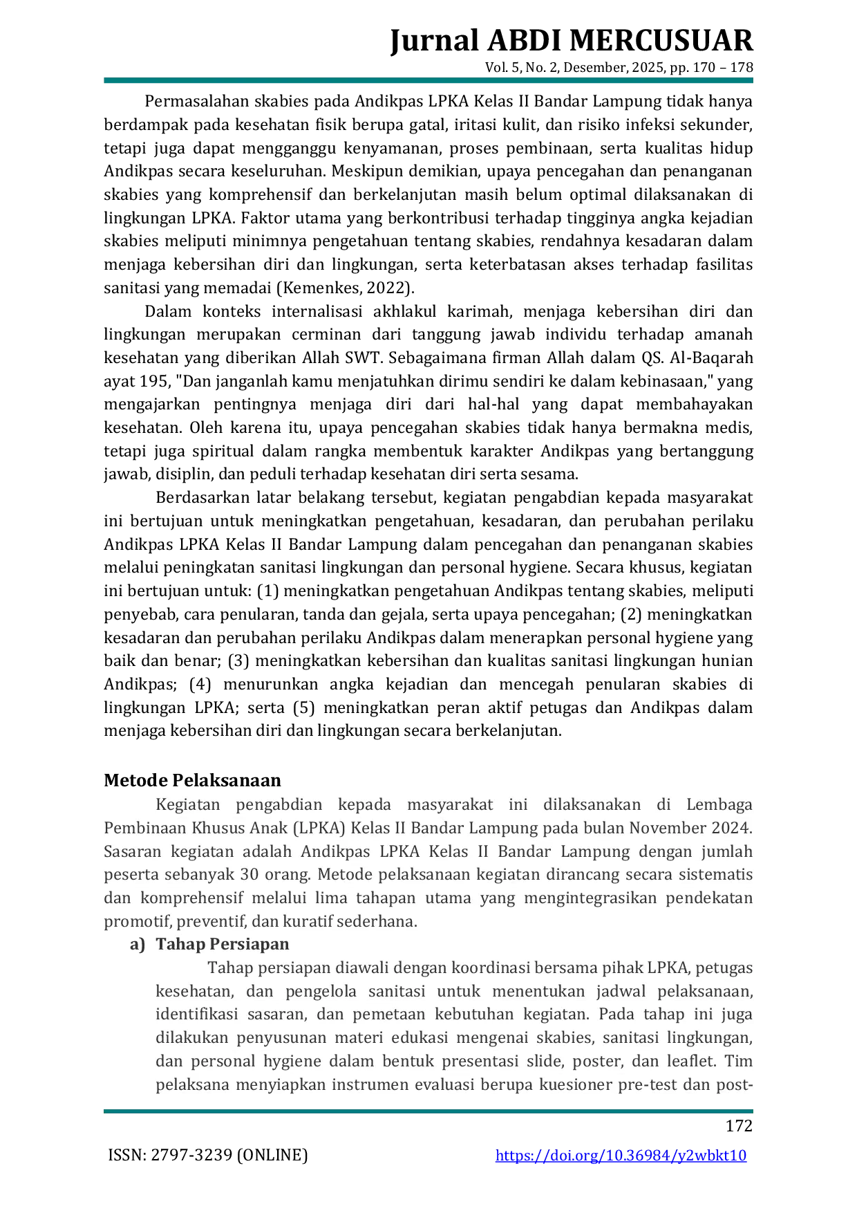 JURIS Pencegahan Dan Penanganan Peningkatan Sanitasi Dan Personal Hygiene Skabies Melalui