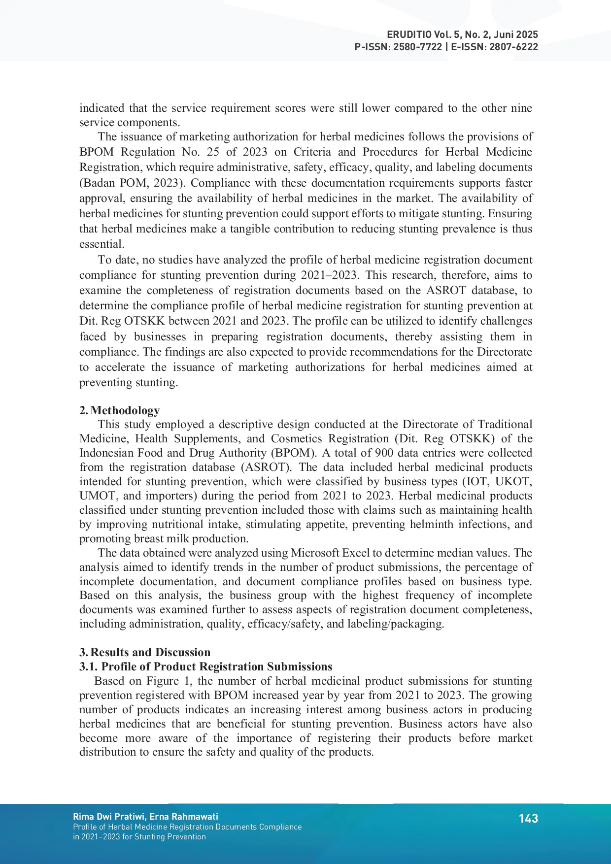 JURIS Profile of Herbal Medicine Registration Documents Compliance in 2021 2023 for Stunting Prevention