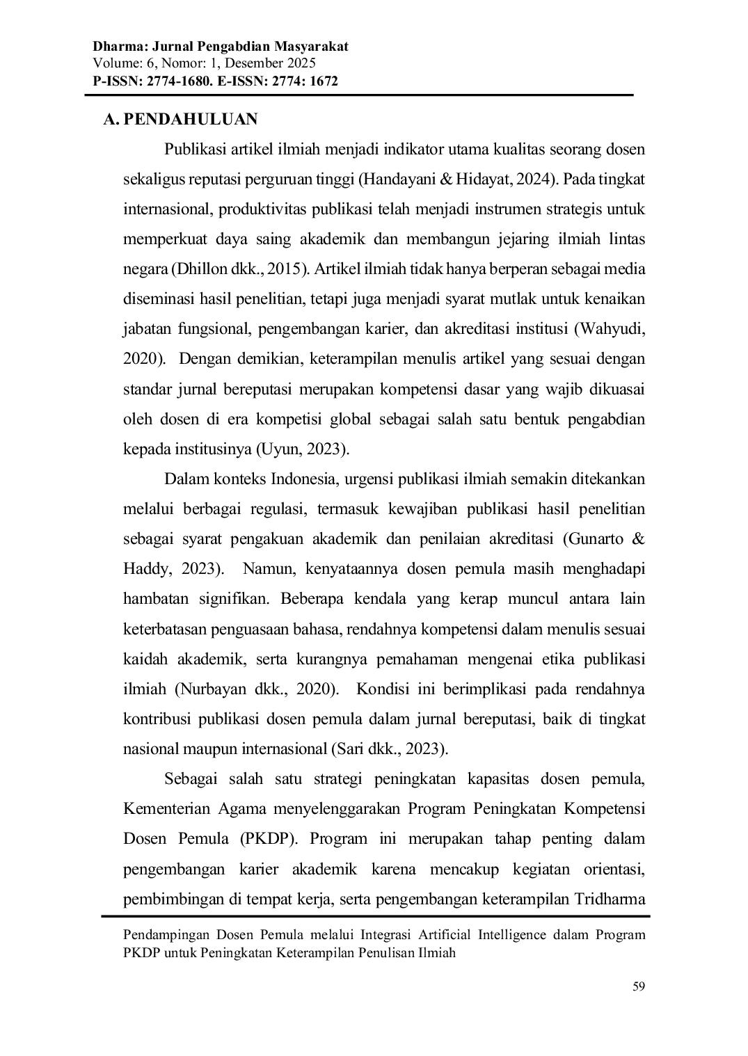 JURIS Pendampingan Dosen Pemula melalui Integrasi Artificial Intelligence dalam Program PKDP untuk Peningkatan Keterampilan Penulisan Ilmiah