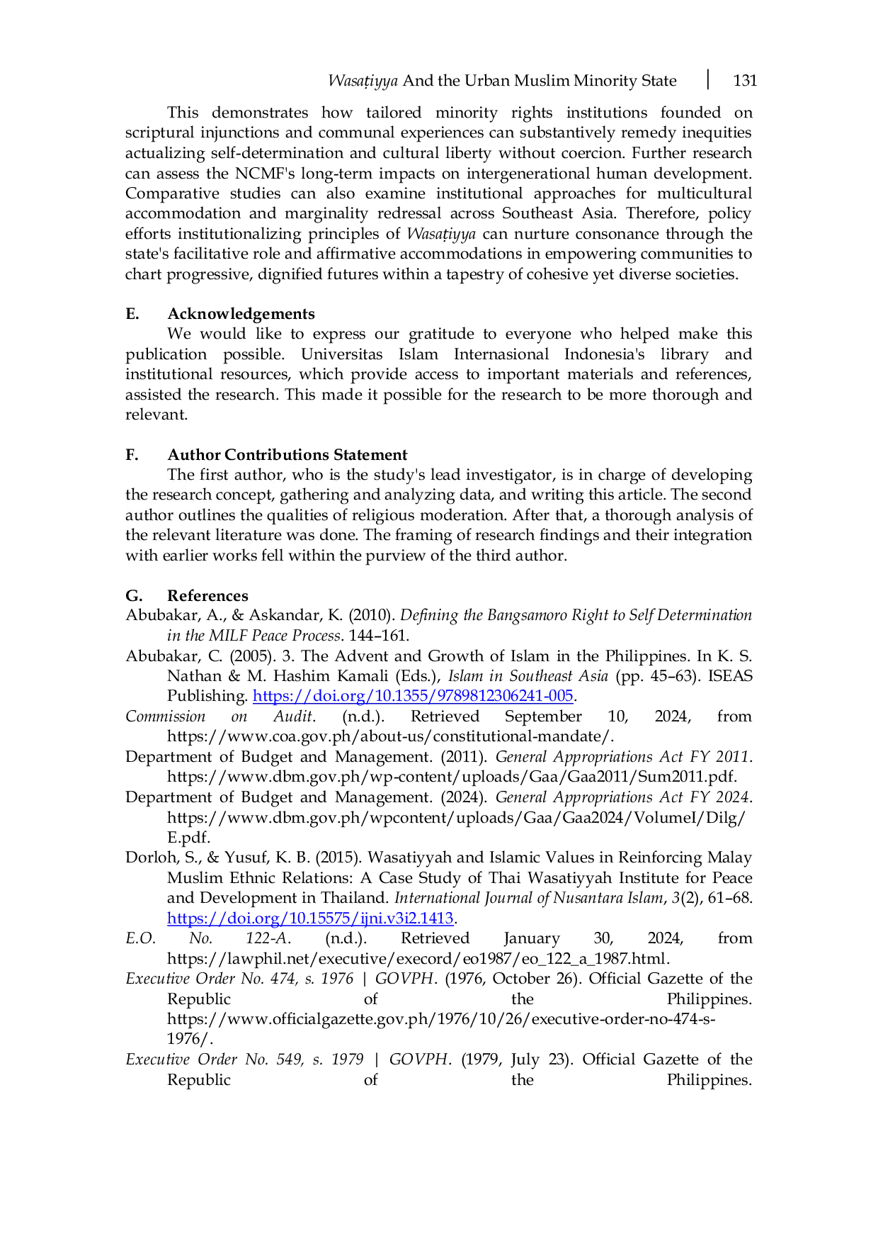 JURIS Wasaiyya and the Urban Muslim Minority State The NCMF and the Institutionalization of Islamic Moderation in the Philippines