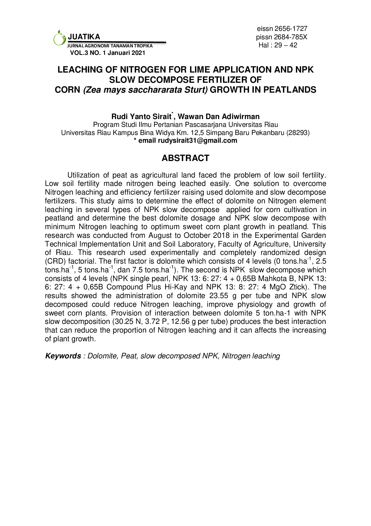 JURIS The Nitrogen Learing In Applicated Peatlands Low Slow Npk Fertilizers And Fertilizers And Their Effect On Growing Of Sweet Maize Zea Mays Sacchararata Sturt