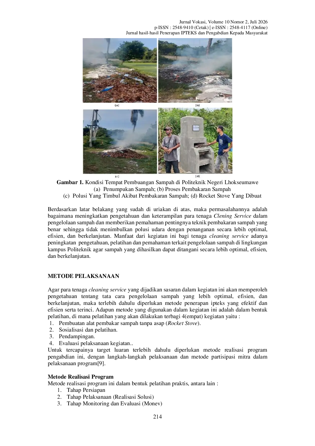 JURIS PkM Penerapan Rocket Stove Sebagai Solusi Pengelolaan Sampah Di Politeknik Negeri Lhokseumawe