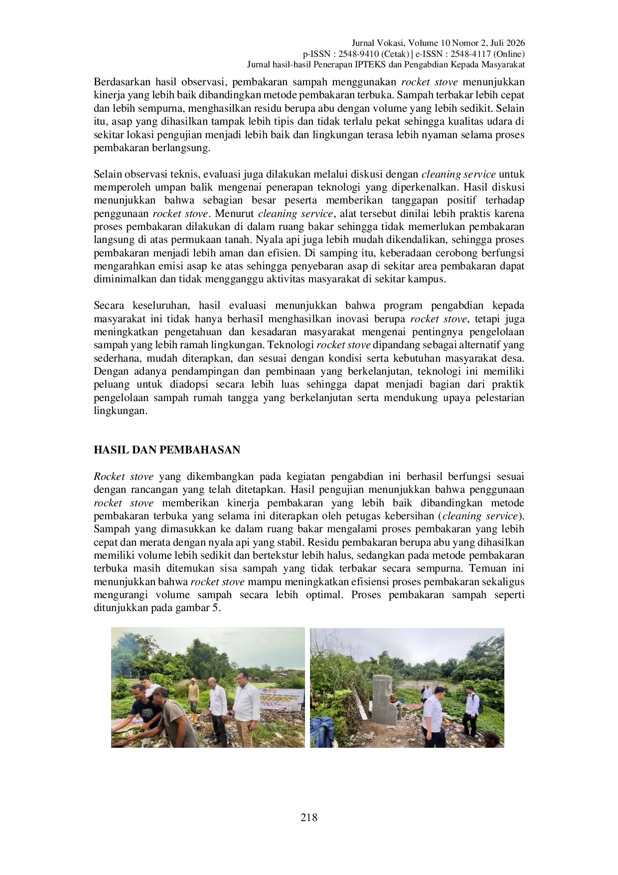 JURIS PkM Penerapan Rocket Stove Sebagai Solusi Pengelolaan Sampah Di Politeknik Negeri Lhokseumawe