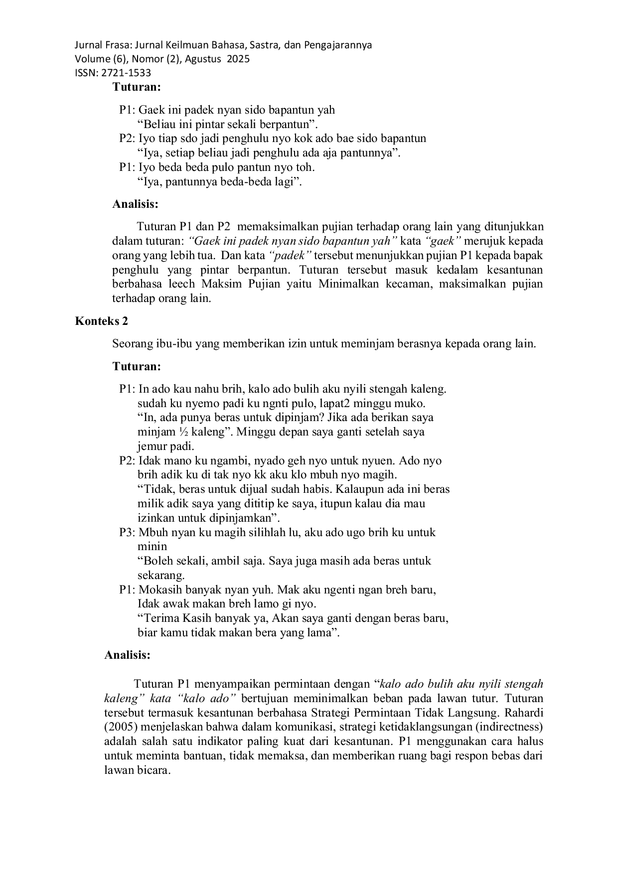 JURIS Kesantunan berbahasa masyarakat siulak mukai kabupaten kerinci