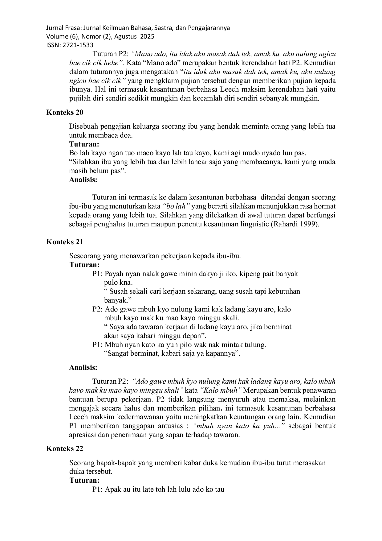 JURIS Kesantunan berbahasa masyarakat siulak mukai kabupaten kerinci