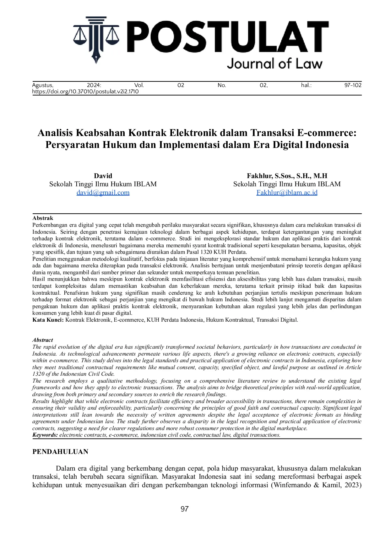 JURIS Analysis of the Validity of Electronic Contracts in E commerce Transactions