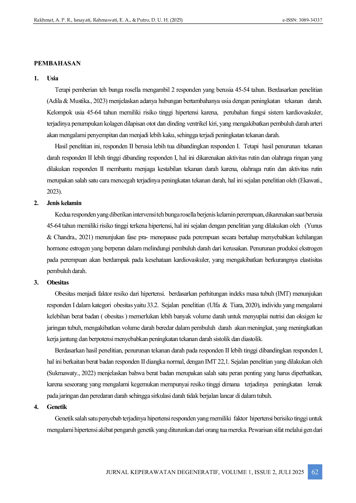 JURIS Pemberian Teh Bunga Rosella Terhadap Tekanan Darah Pada Penderita Hipertensi Di Rt 014 Pulogebang Jakarta Timur