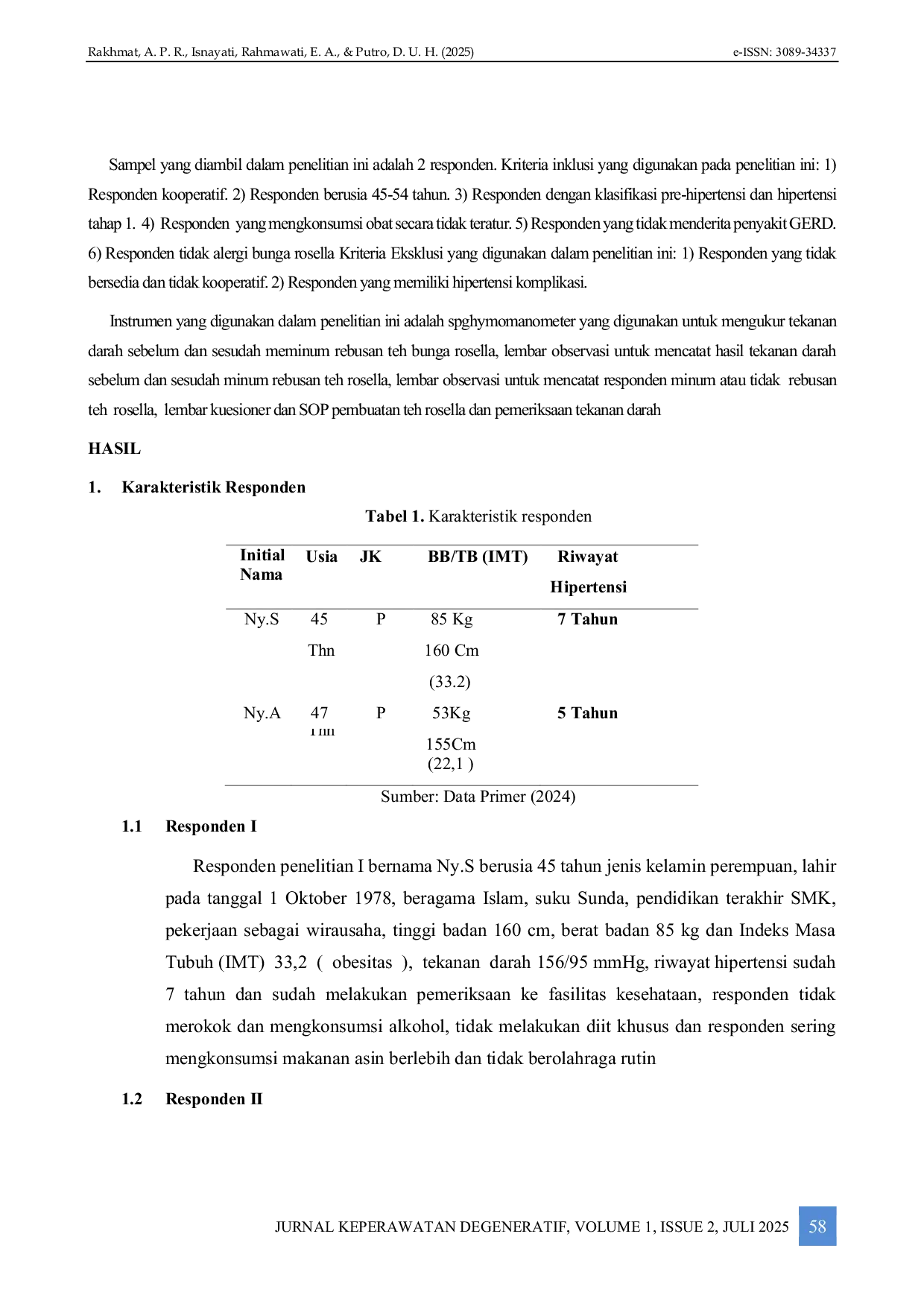 JURIS Pemberian Teh Bunga Rosella Terhadap Tekanan Darah Pada Penderita Hipertensi Di Rt 014 Pulogebang Jakarta Timur