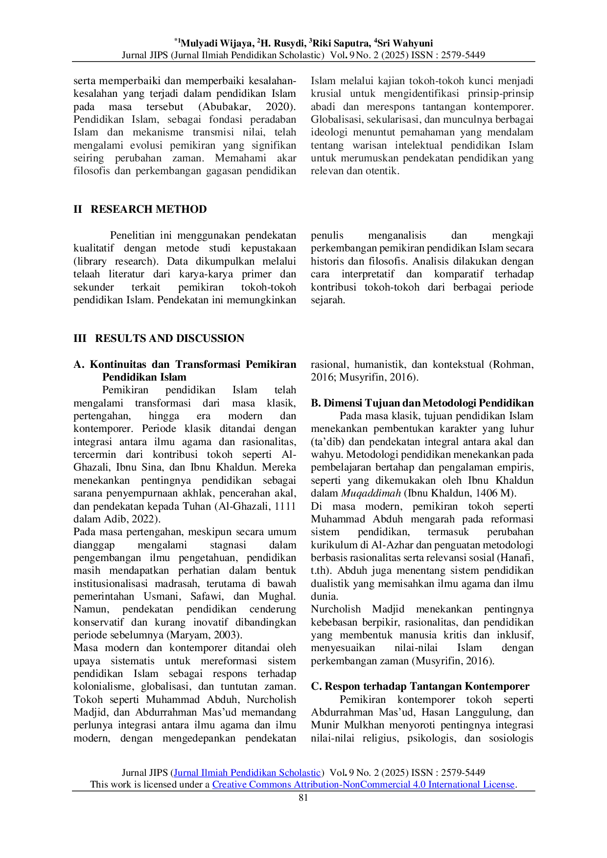 JURIS Pemikiran Pendidikan Islam dalam kajian Tokoh Klasik Modern dan Kontemporer