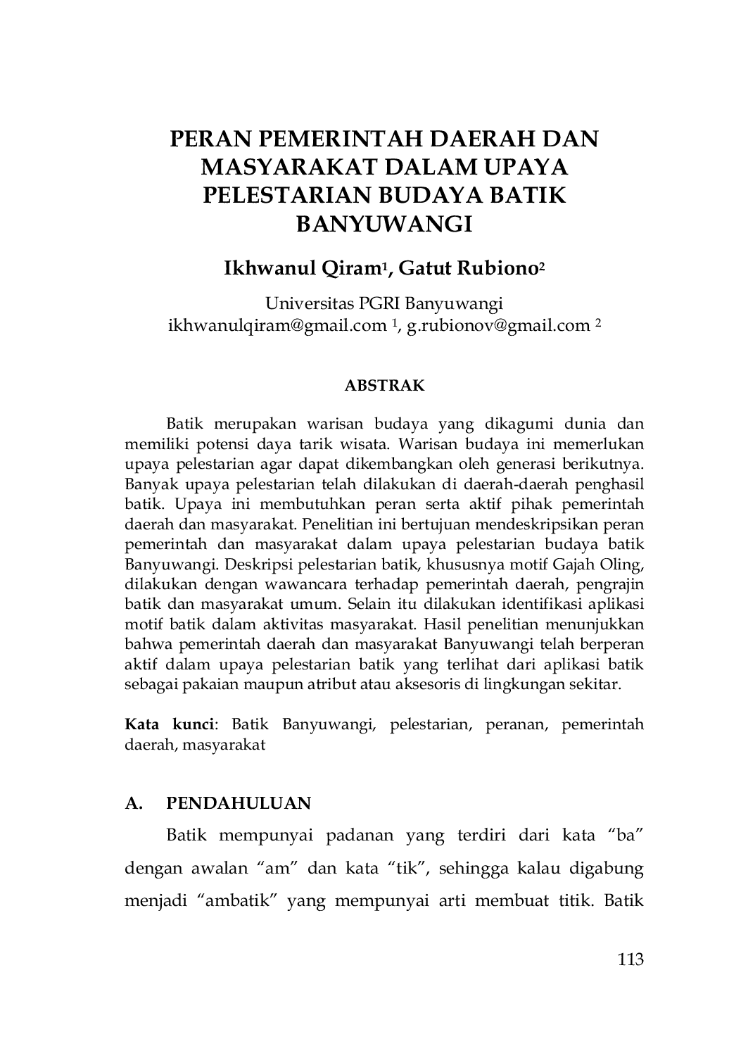 JURIS Peran Pemerintah Daerah dan Masyarakat dalam Upaya Pelestarian Budaya Batik Banyuwangi