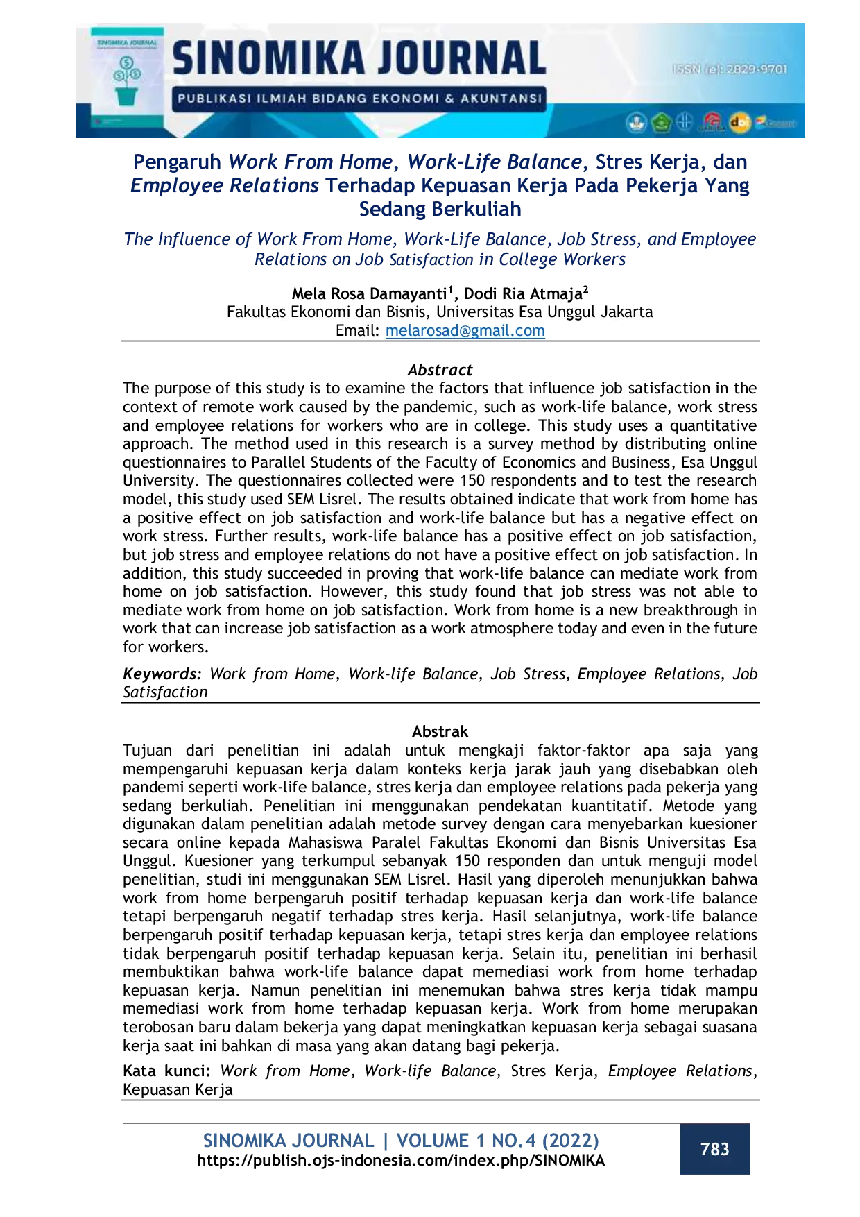 JURIS Pengaruh Work From Home Work Life Balance Stres Kerja dan Employee Relations Terhadap Kepuasan Kerja Pada Pekerja Yang Sedang Berkuliah