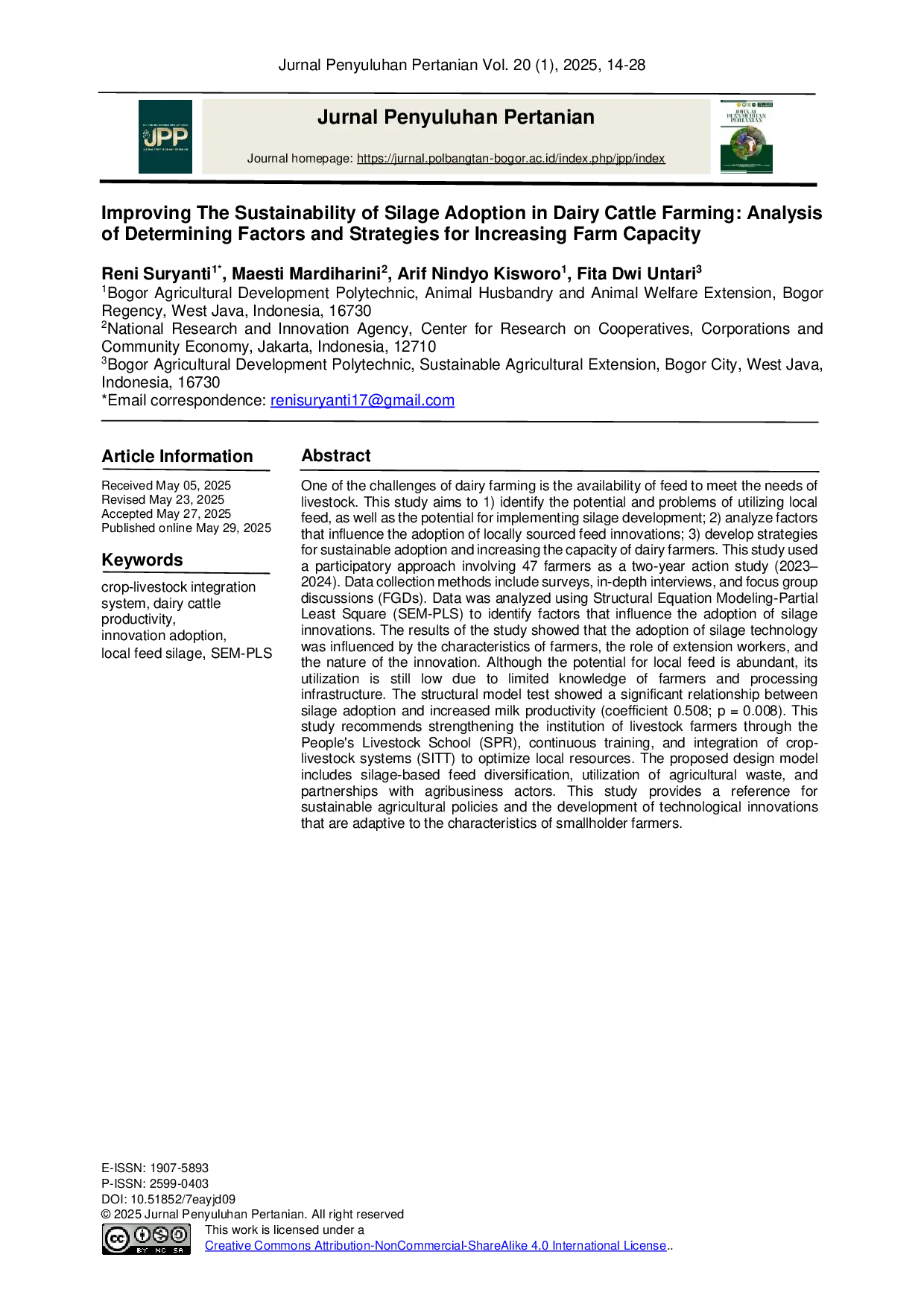 JURIS Improving The Sustainability of Silage Adoption in Dairy Cattle Farming Analysis of Determining Factors and Strategies for Increasing Farm Capacity