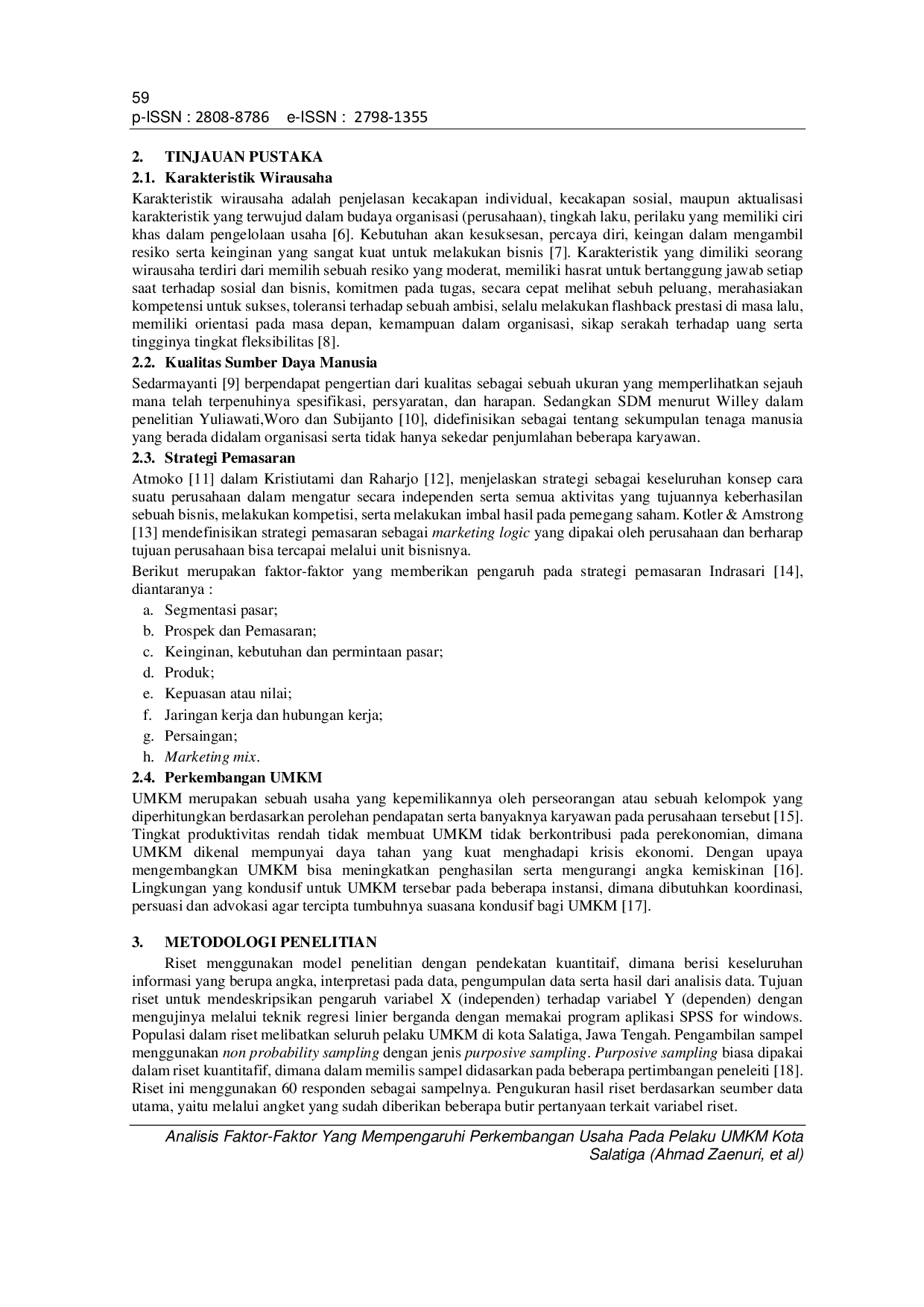 JURIS Analisis Faktor Faktor Yang Mempengaruhi Perkembangan Usaha Pada Pelaku UMKM Kota Salatiga