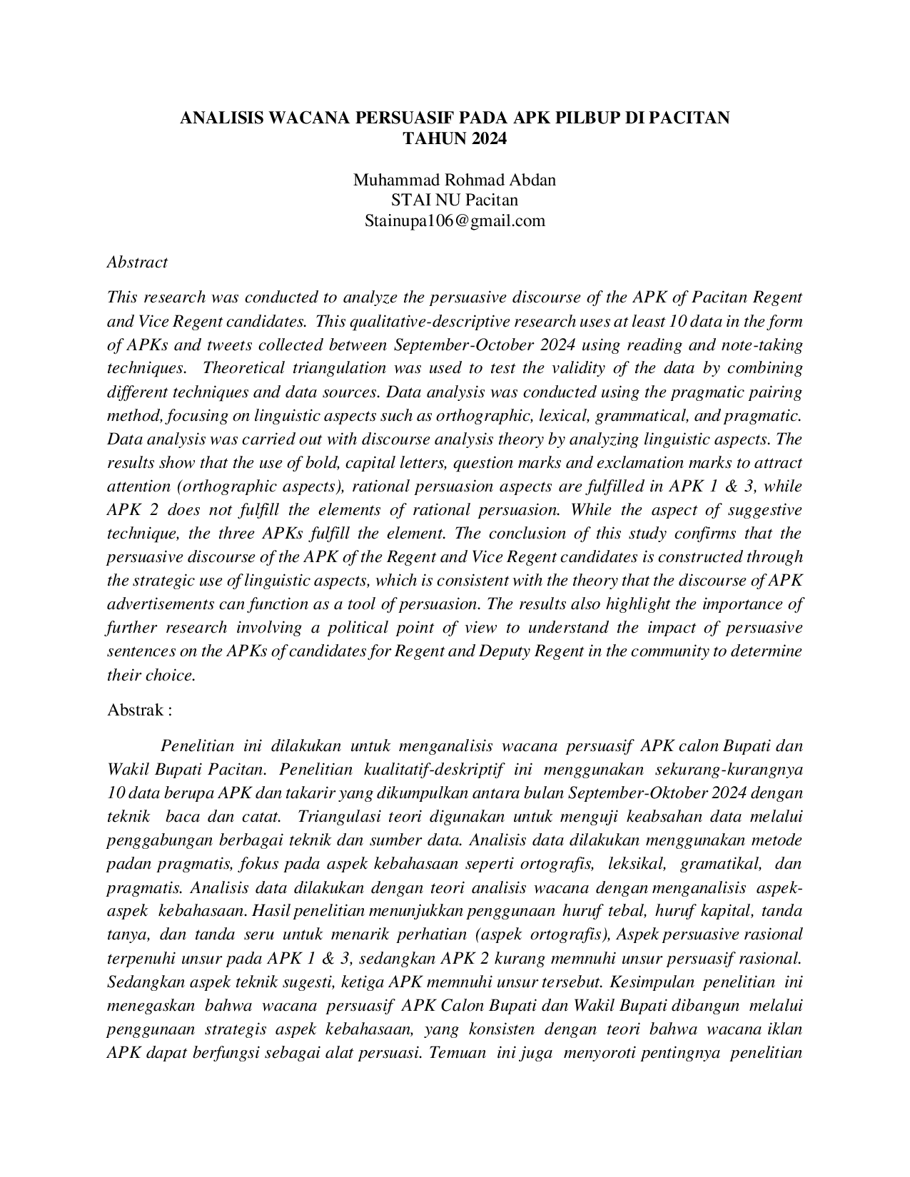 JURIS Analisis Wacana Persuasif Pada Apk Pilbup Di Pacitan Tahun 2024