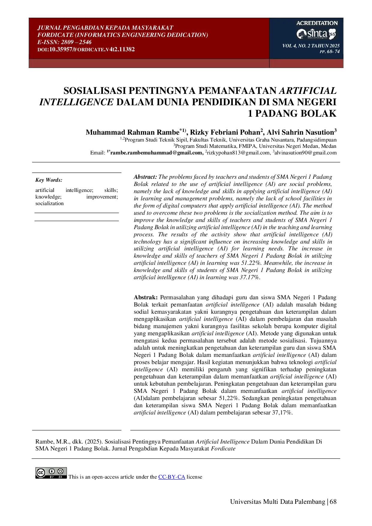 juris Sosialisasi Pentingnya Pemanfaatan Artificial Intelligence Dalam Dunia Pendidikan Di Sma Negeri 1 Padang Bolak