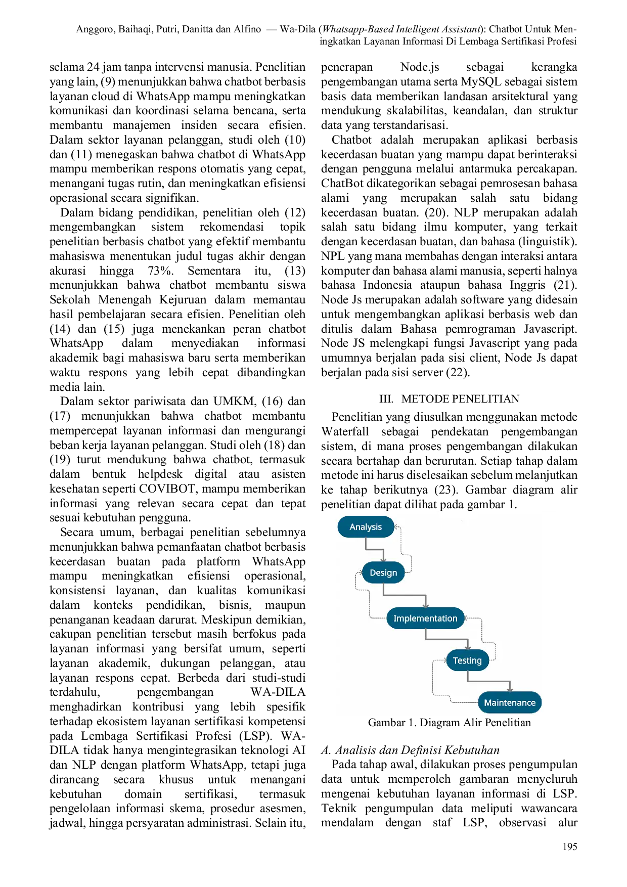 JURIS WA DILA WHATSAPP BASED INTELLIGENT ASSISTANT Chatbot Untuk Meningkatkan Layanan Informasi Di Lembaga Sertifikasi Profesi