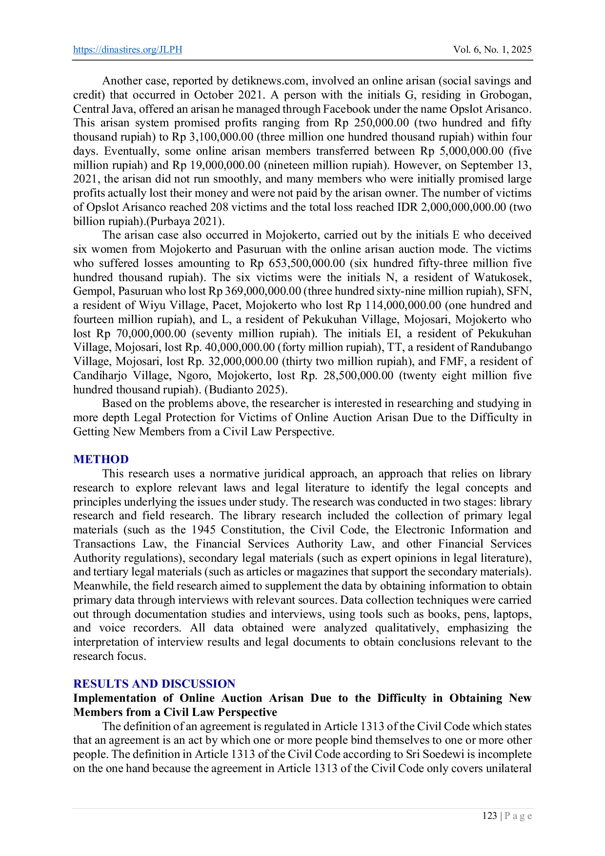 JURIS Legal Protection For Victims Of Online Auction Group As A Result Of The Difficulty Of Getting New Members As Seen From A Civil Law Perspective