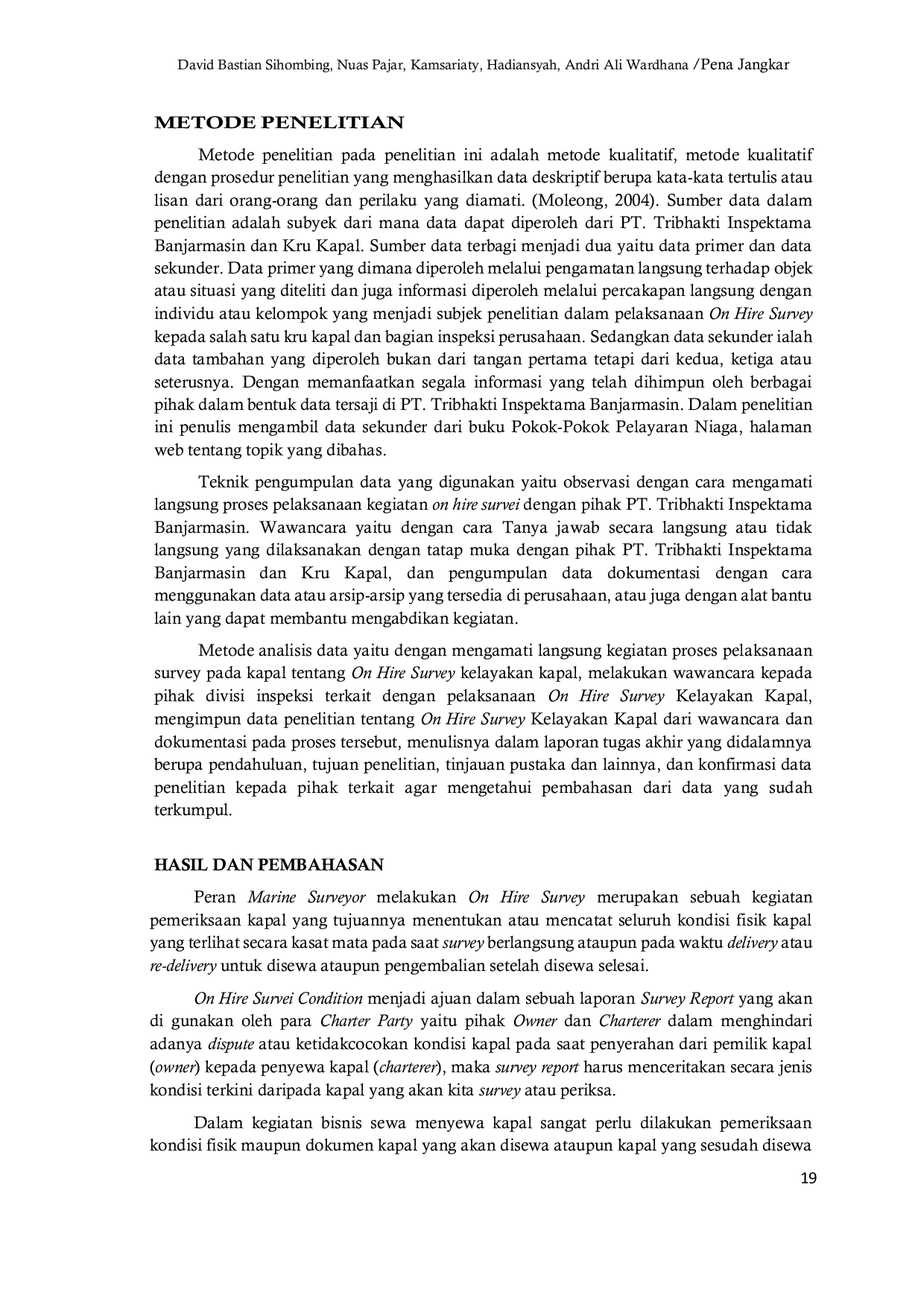 JURIS Peran Surveyor Dalam On Hire Survey Kelayakan Kapal Lct Oleh Pt Tribhakti Inspectama Banjarmasin