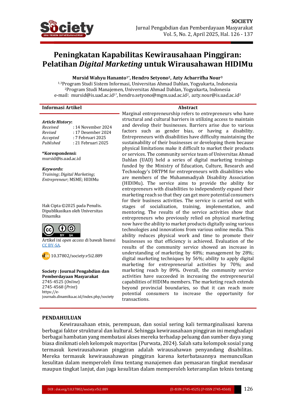JURIS Peningkatan Kapabilitas Kewirausahaan Pinggiran Pelatihan Digital Marketing untuk Wirausahawan HIDIMu