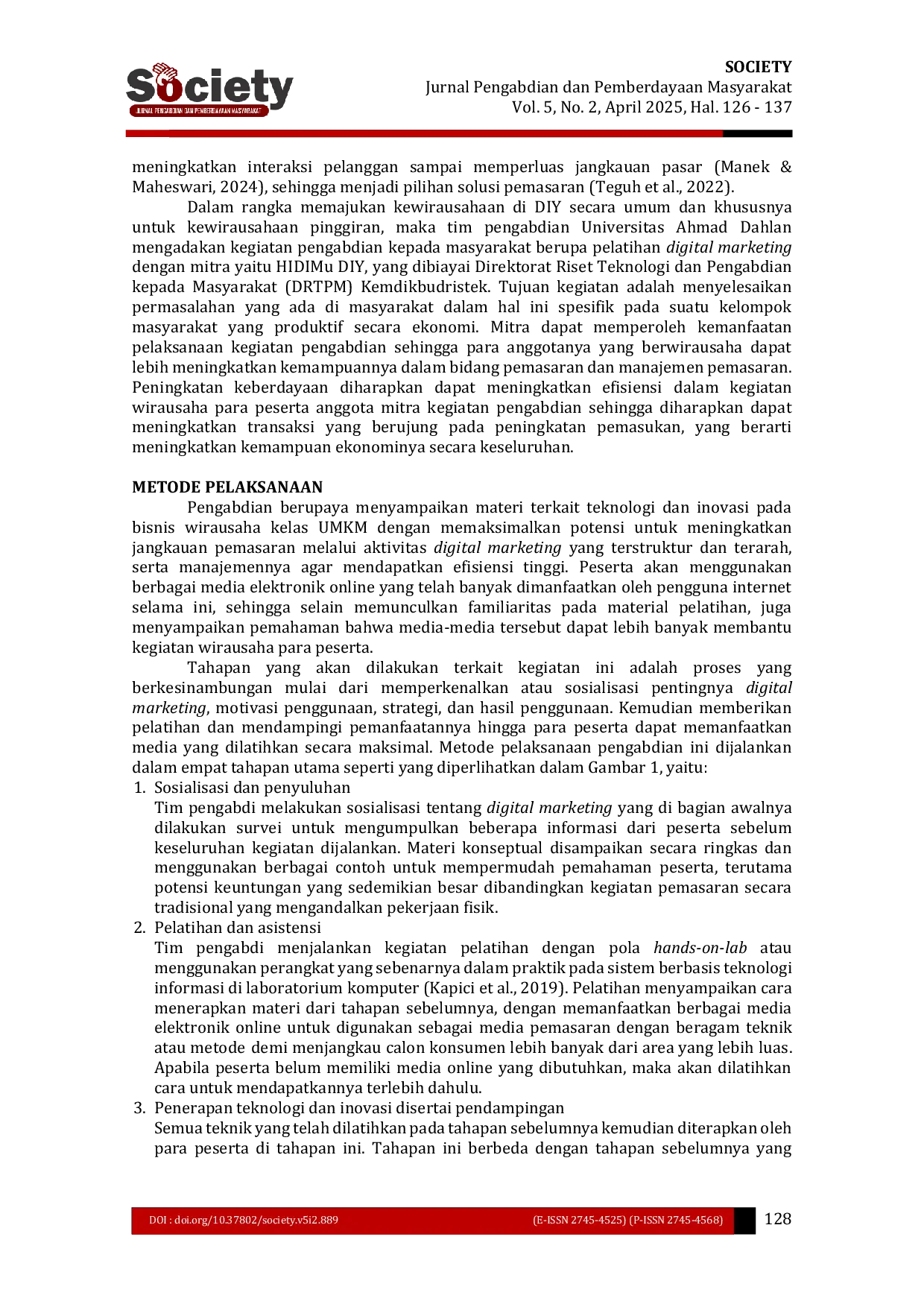 JURIS Peningkatan Kapabilitas Kewirausahaan Pinggiran Pelatihan Digital Marketing untuk Wirausahawan HIDIMu