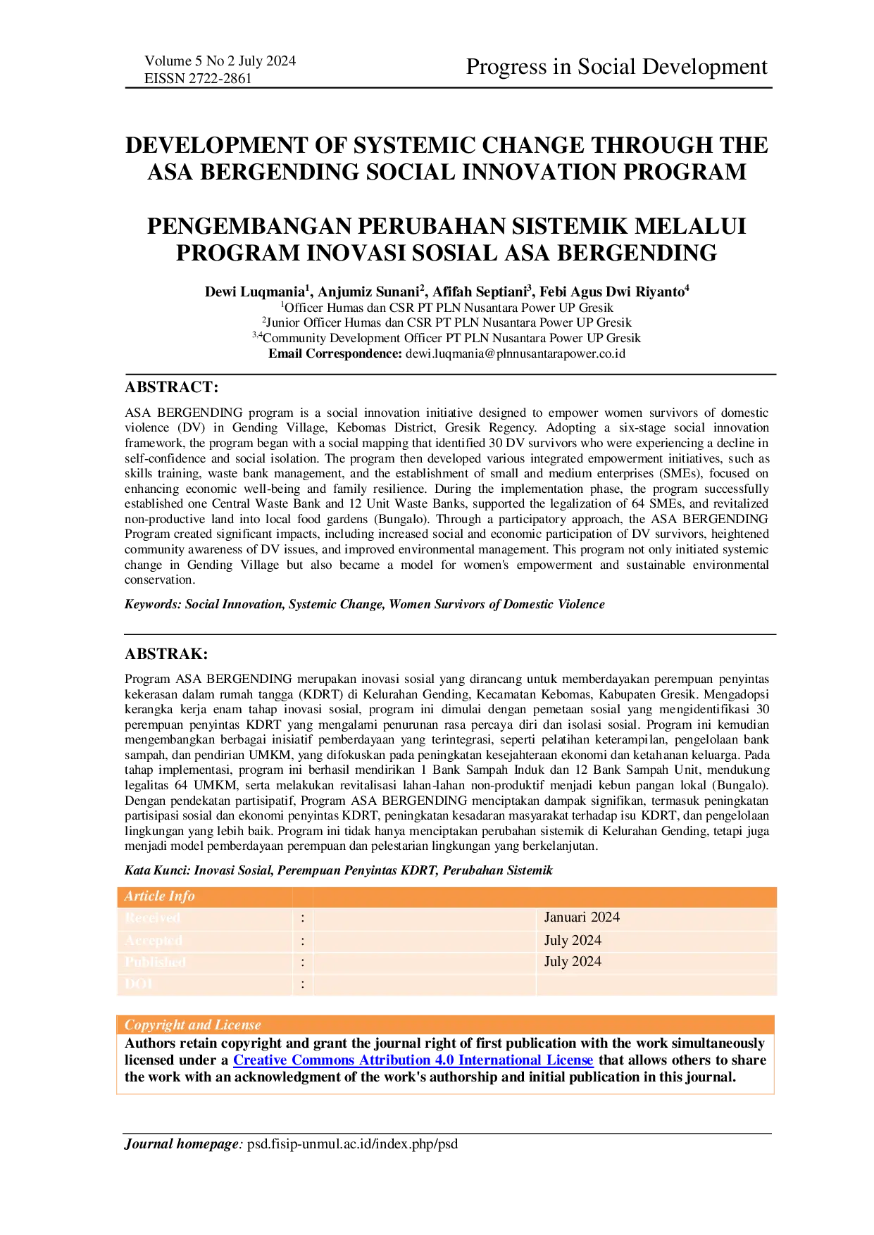 JURIS Pengembangan Perubahan Sistemik Melalui Program Inovasi Sosial Asa Bergending