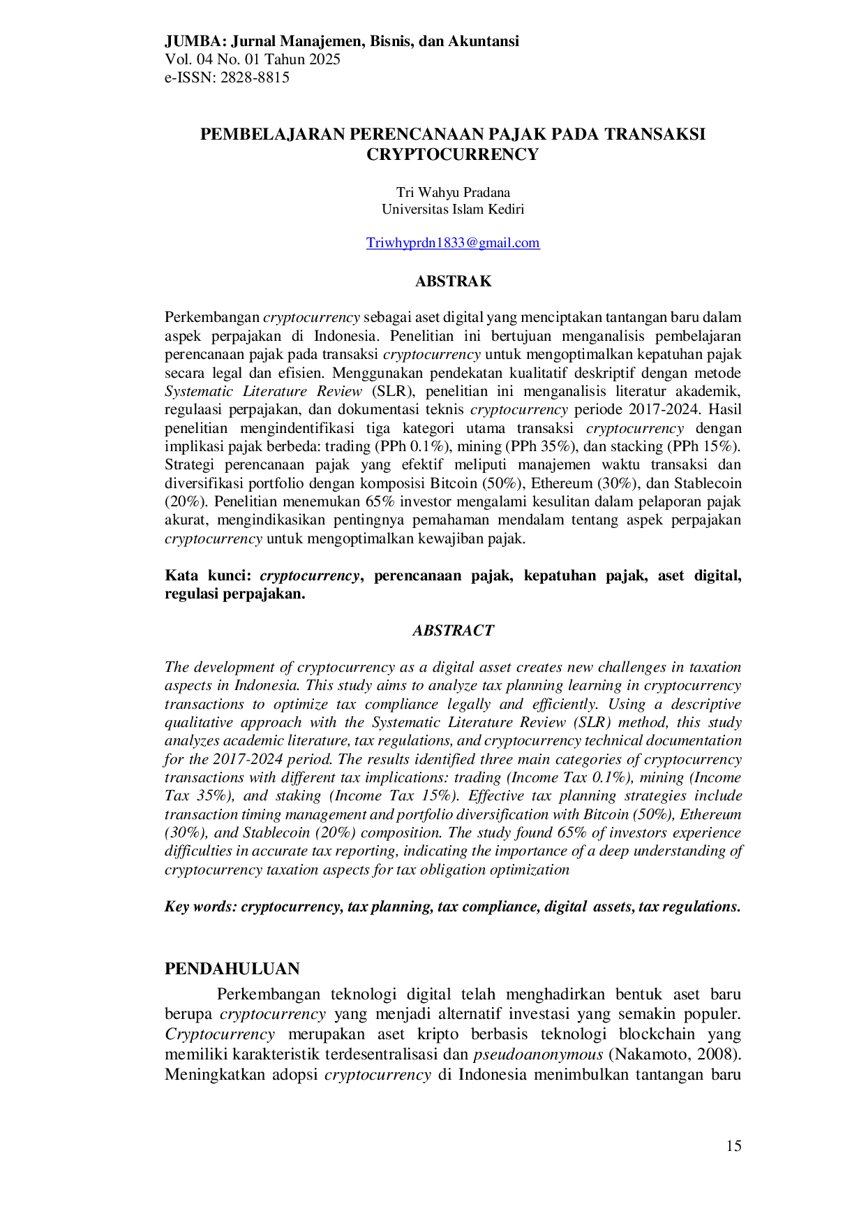 JURIS Pembelajaran Perencanaan Pajak Pada Transaksi Cryptocurrency