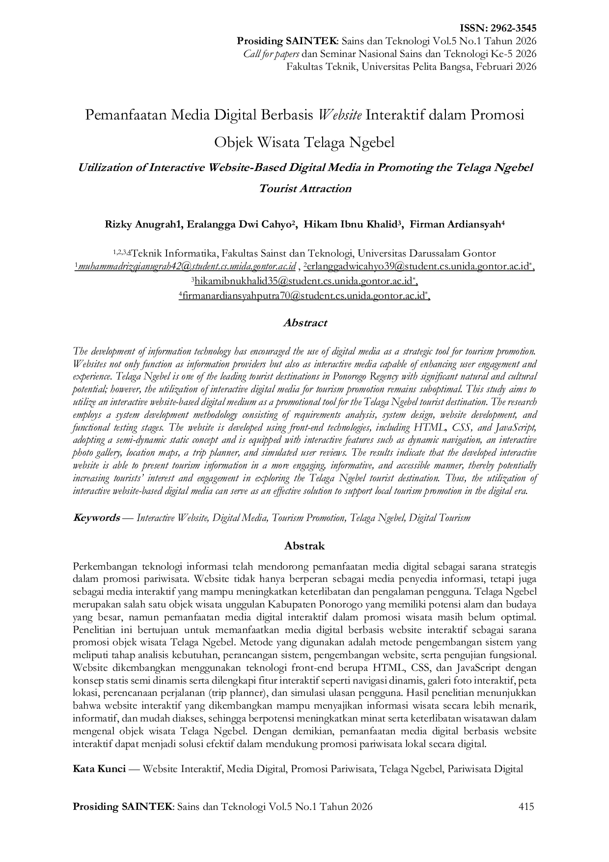 JURIS Pemanfaatan Media Digital Berbasis Website Interaktif dalam Promosi Objek Wisata Telaga Ngebel