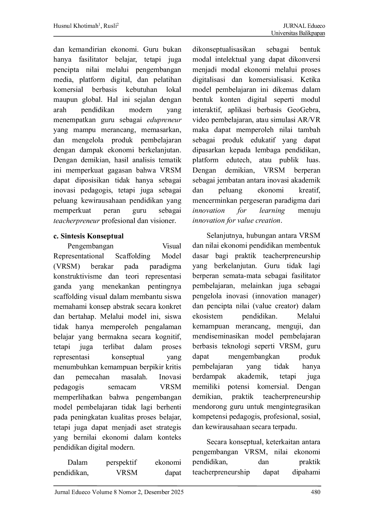 JURIS Visual Representational Scaffolding Model VRSM Sebagai Inovasi Edupreneurship Penguatan Peran Guru Sebagai Teacherpreneur Dalam Ekosistem Pendidikan Digital