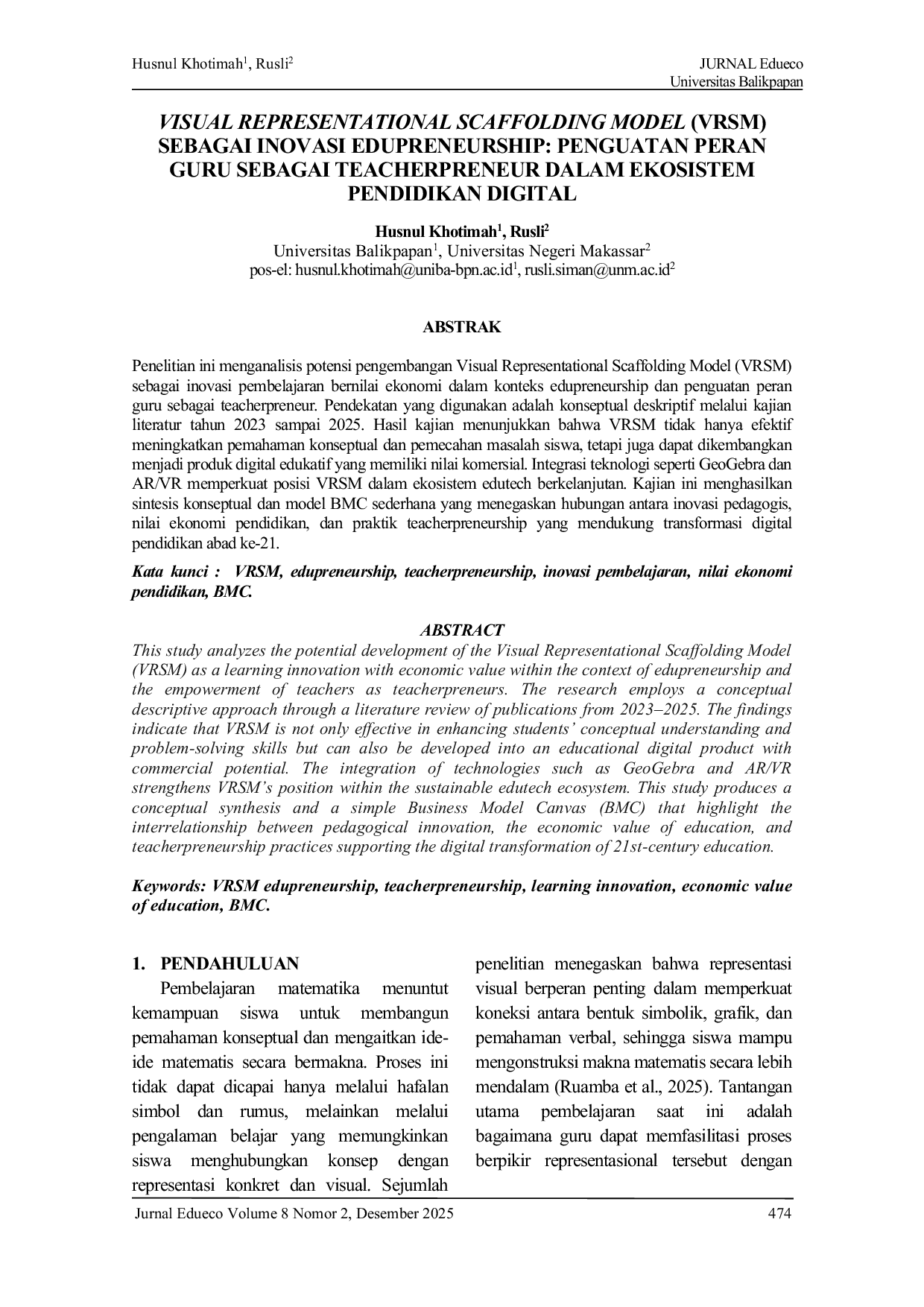 JURIS Visual Representational Scaffolding Model VRSM Sebagai Inovasi Edupreneurship Penguatan Peran Guru Sebagai Teacherpreneur Dalam Ekosistem Pendidikan Digital