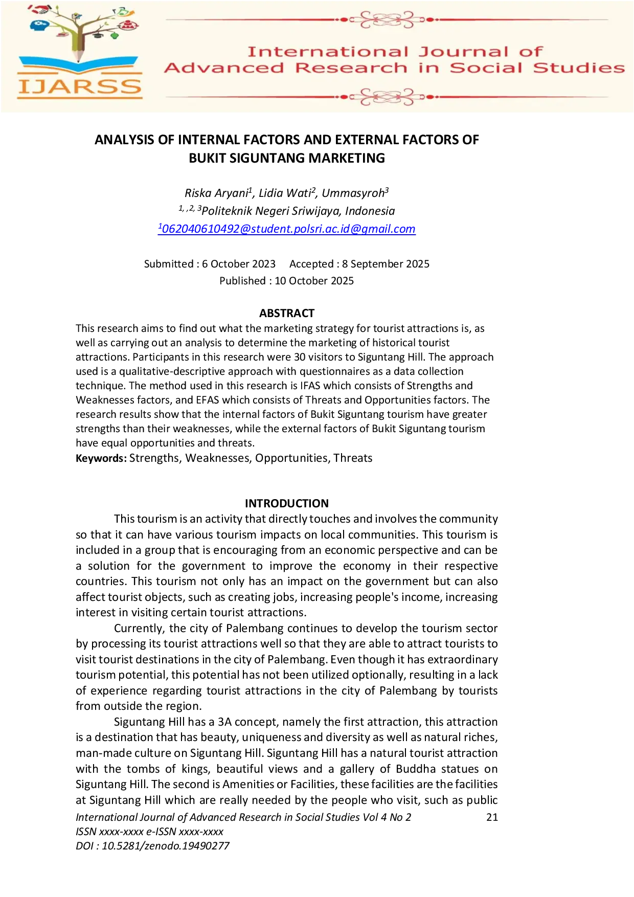 JURIS Analysis of Internal Factors and External Factors of Bukit Siguntang Marketing