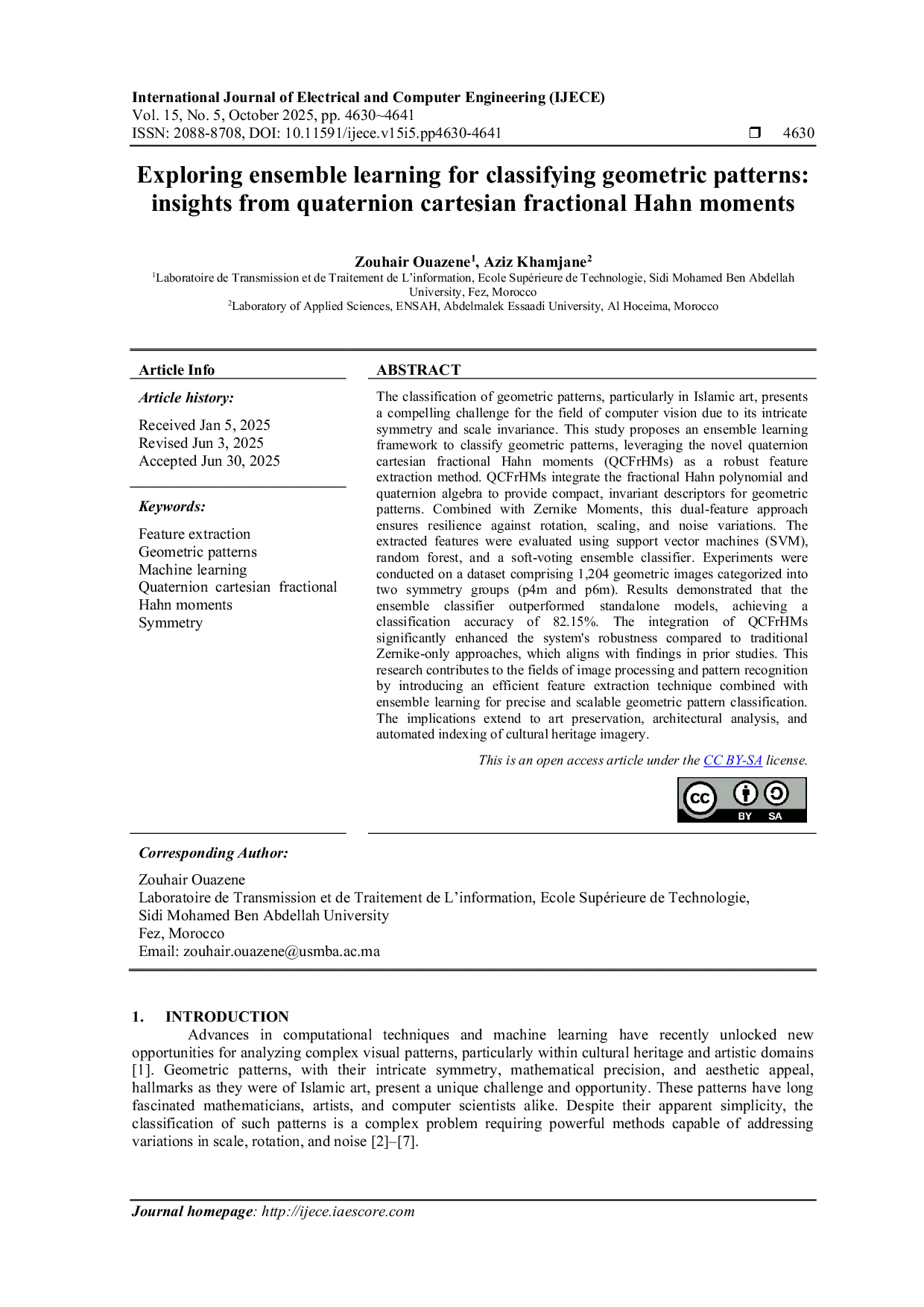 JURIS Exploring ensemble learning for classifying geometric patterns insights from quaternion cartesian fractional Hahn moments
