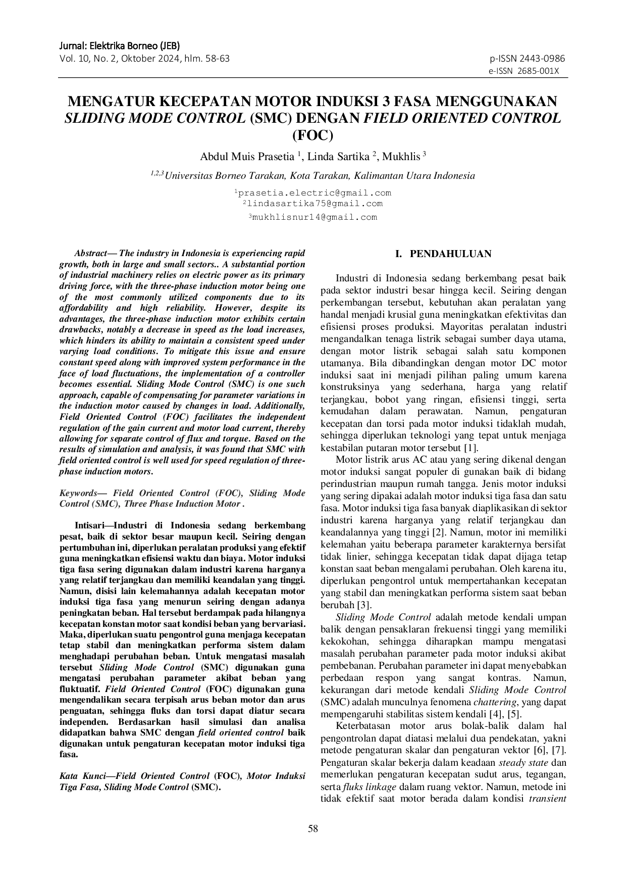 JURIS Mengatur Kecepatan Motor Induksi 3 Fasa Menggunakan Sliding Mode Control Smc Dengan Field Oriented Control Foc
