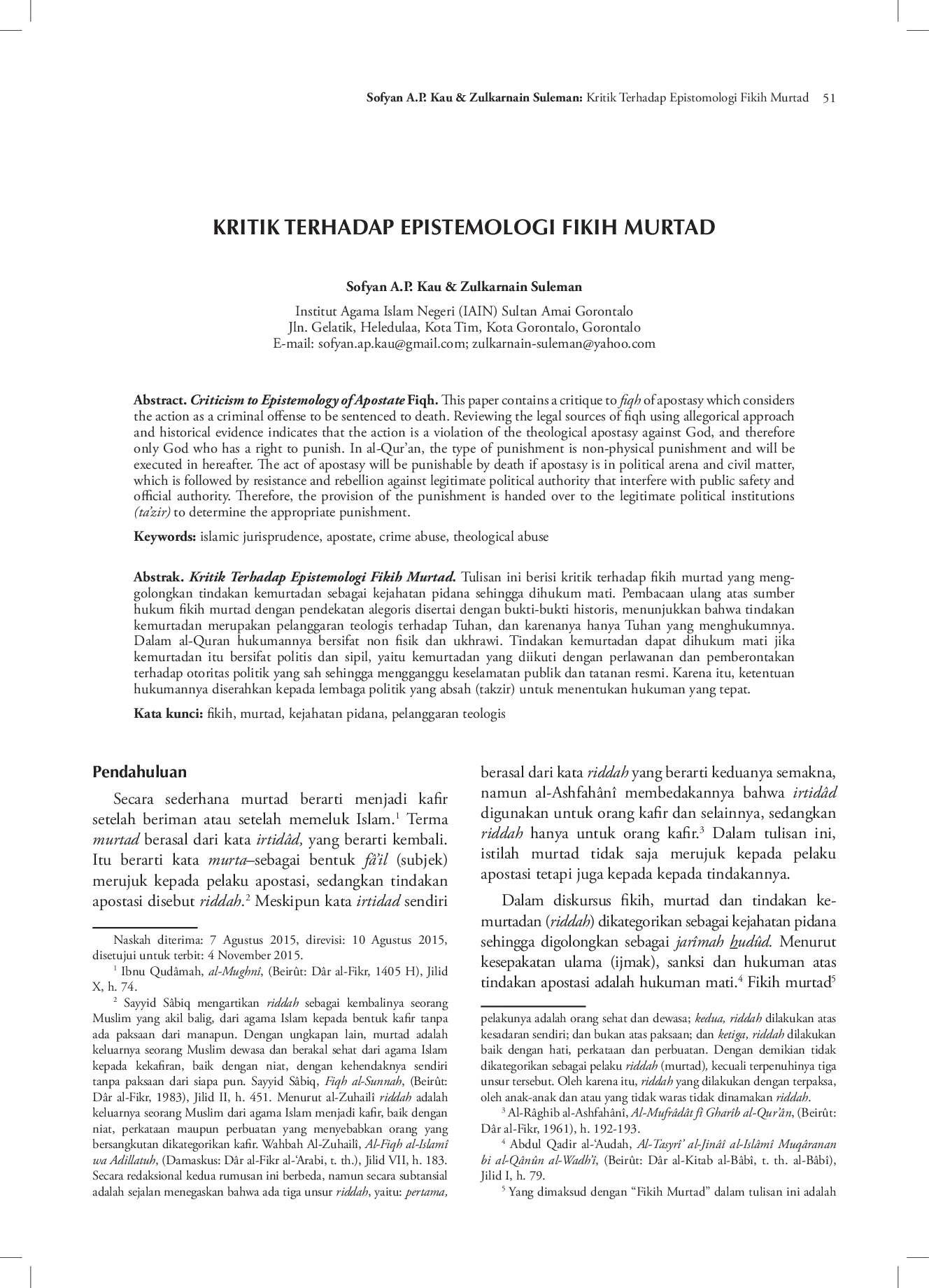 juris Kritik Terhadap Epistemologi Fikih Murtad