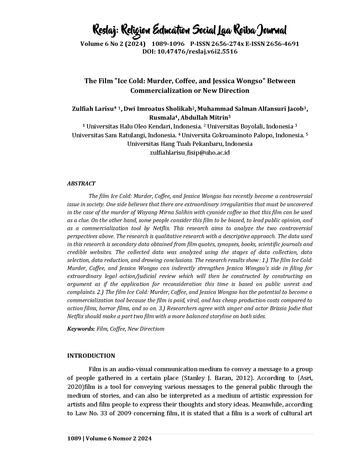 juris Film Ice Cold Murder Coffee and Jessica Wongso Between Commercialization or New Direction