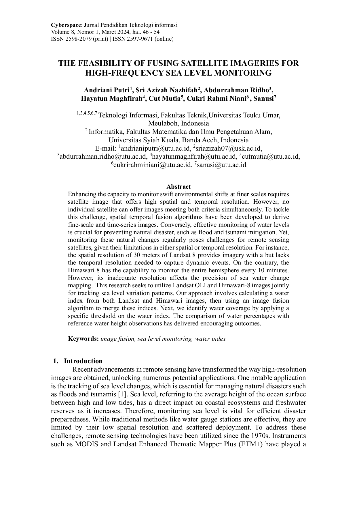 JURIS The Feasibility Of Fusing Satellite Imageries For High Frequency Sea Level Monitoring