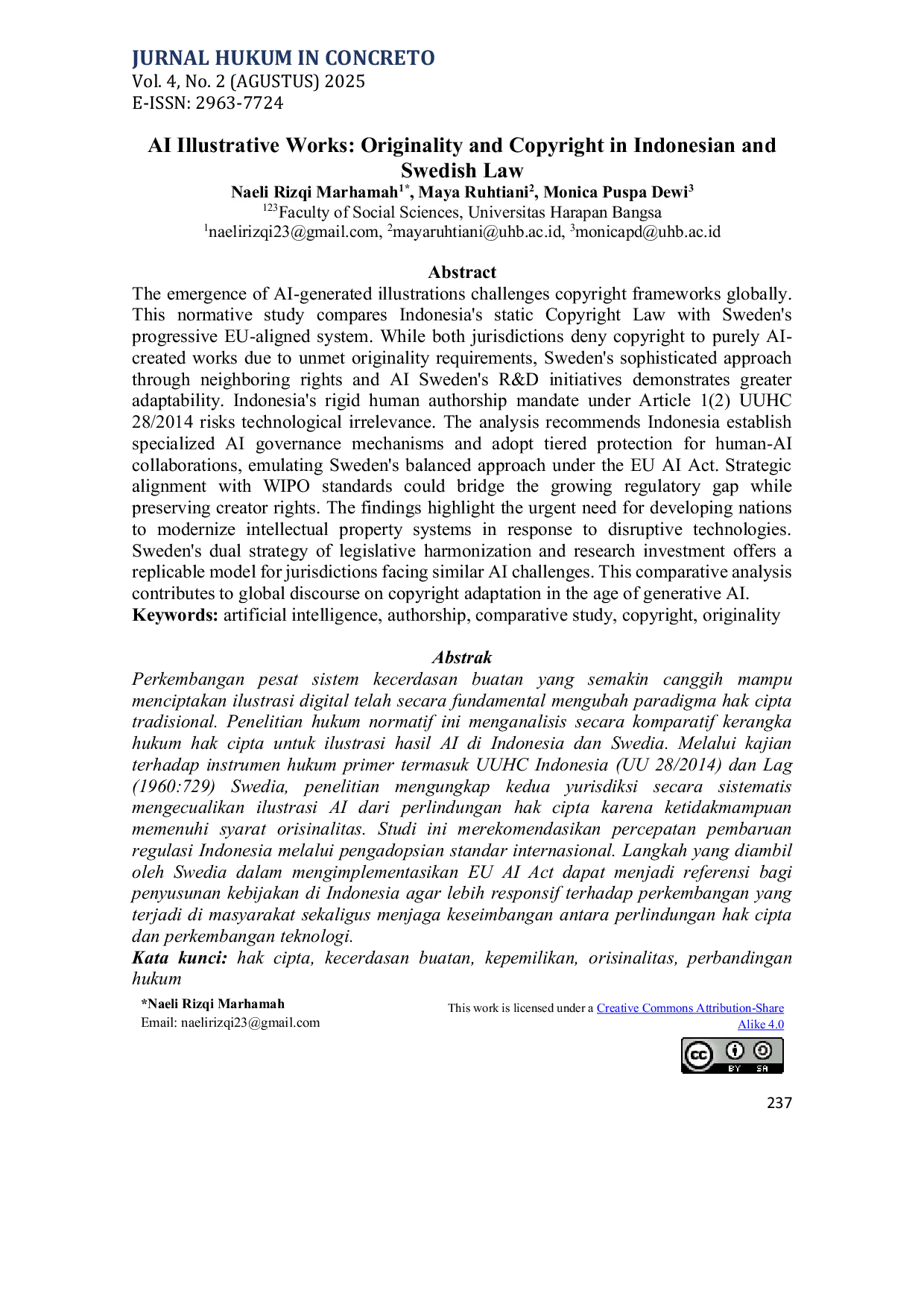 JURIS AI Illustrative Works Originality and Copyright in Indonesian and Swedish Law