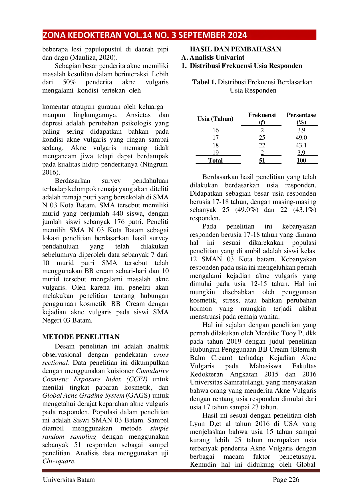 JURIS HUBUNGAN PENGGUNAAN BB CREAM BLEMISH BALM CREAM DENGAN DERAJAT KEPARAHAN AKNE VULGARIS PADA SISWI SMA NEGERI 03 BATAM TAHUN 2023