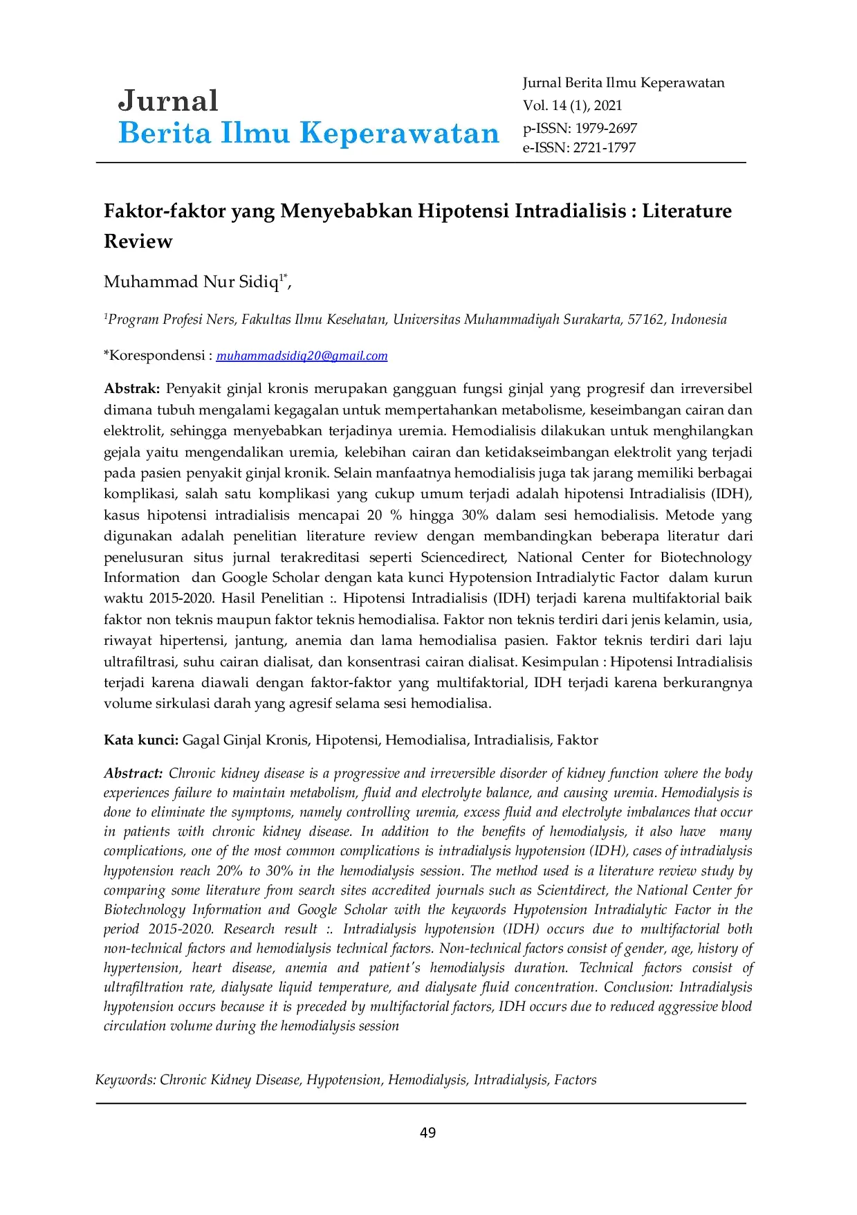 JURIS Faktor faktor yang Menyebabkan Hipotensi Intradialisis Literature Review
