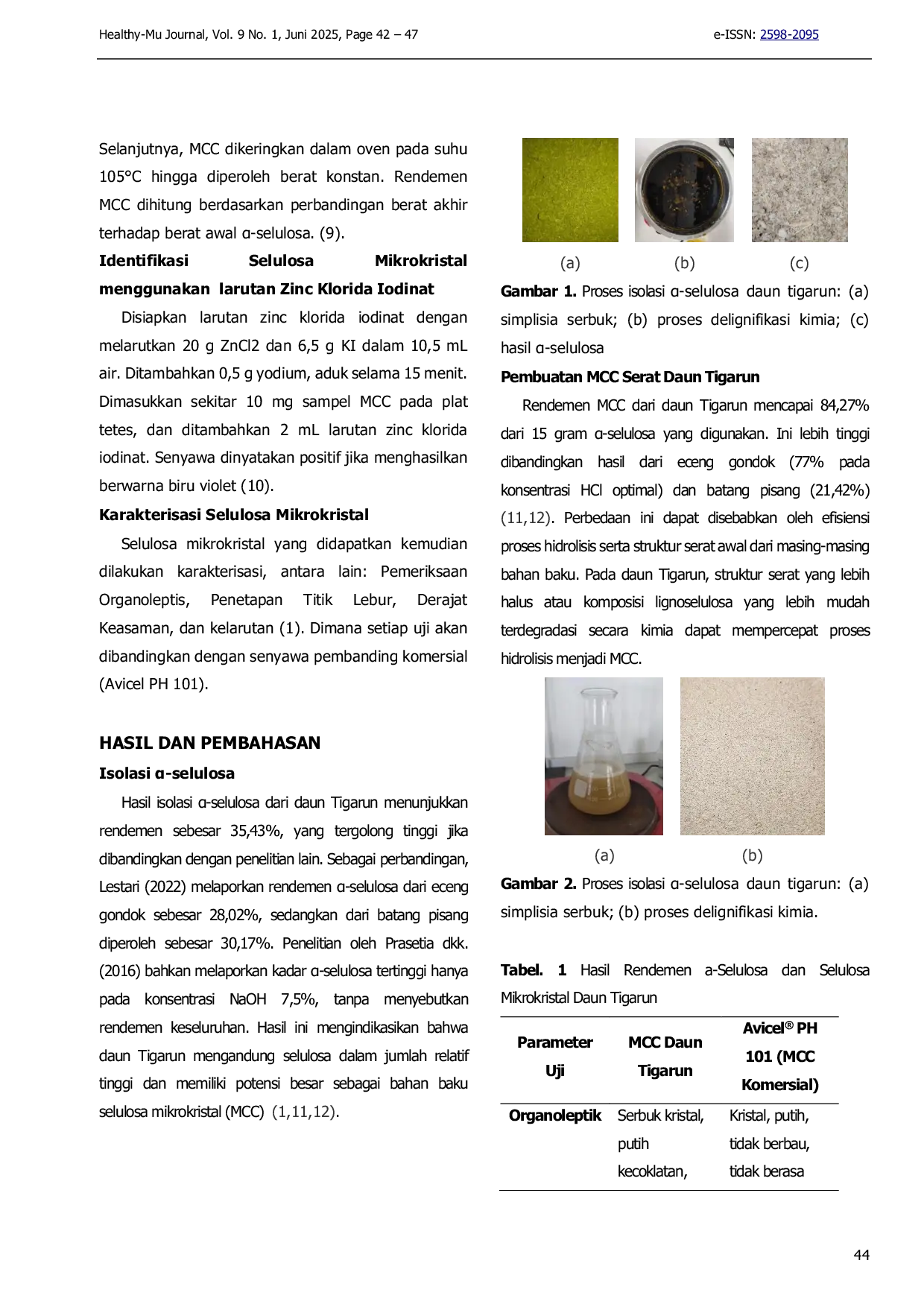 JURIS Pembuatan Selulosa Mikrokristal pada Serat Daun Tigarun Crateva magna DC