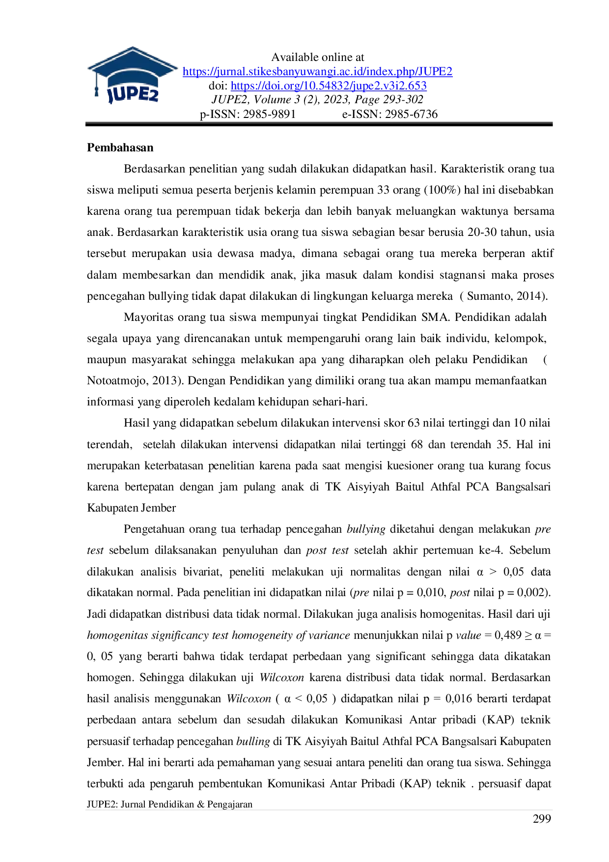 JURIS Pengaruh Komunikasi Antar Pribadi KAP Teknik Persuasif Terhadap Pencegahan Bullying pada Anak