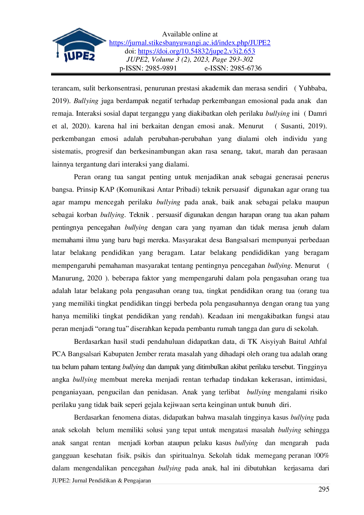 JURIS Pengaruh Komunikasi Antar Pribadi KAP Teknik Persuasif Terhadap Pencegahan Bullying pada Anak