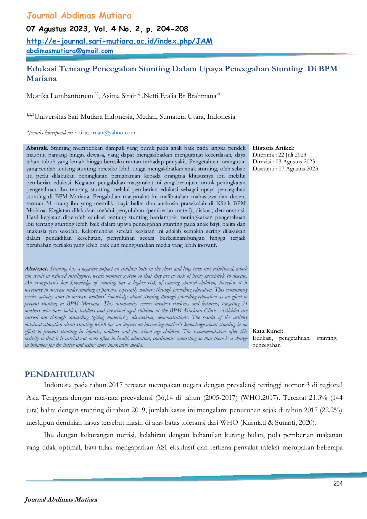 JURIS Edukasi Tentang Pencegahan Stunting Dalam Upaya Pencegahan Stunting Di BPM Mariana