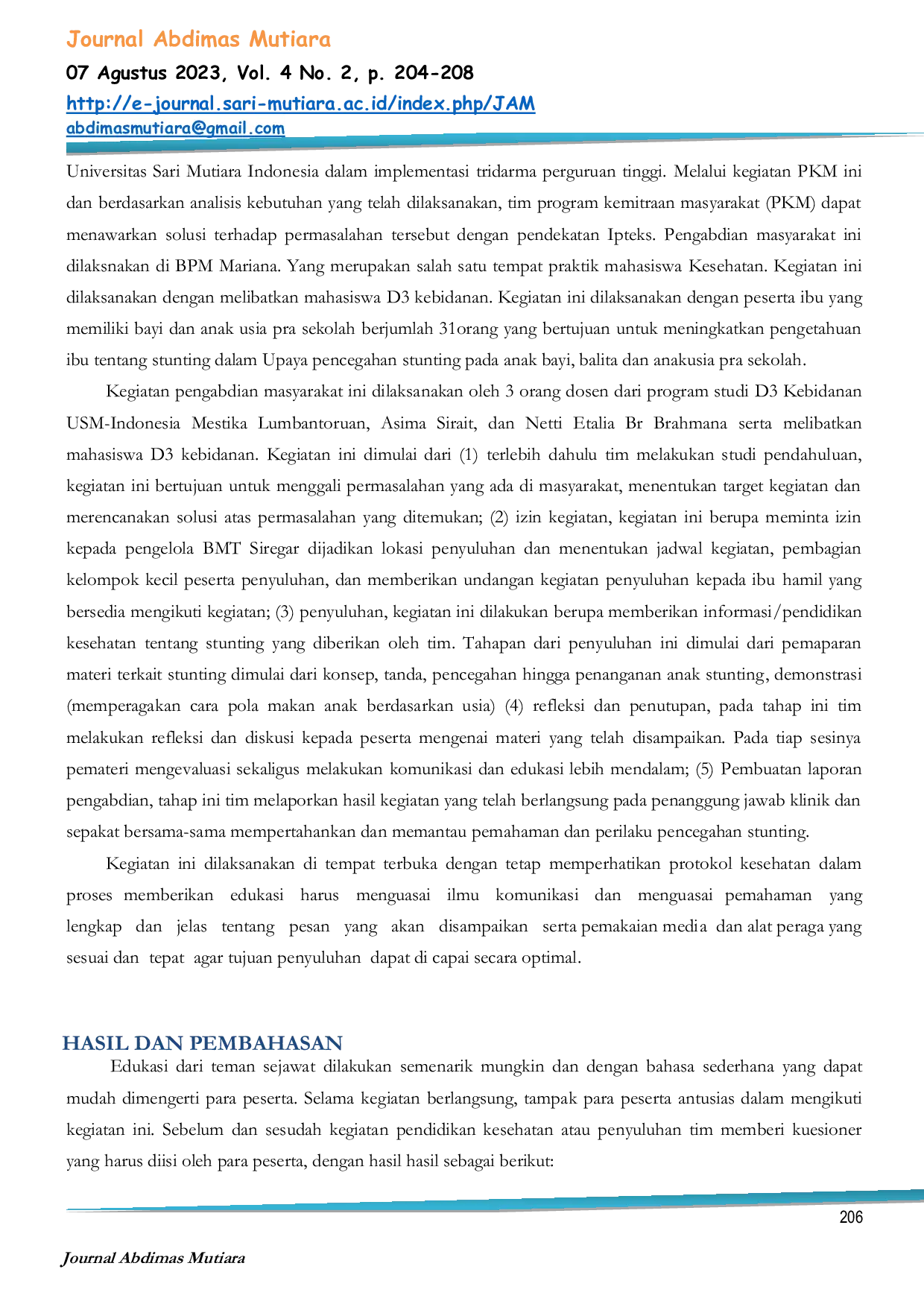 JURIS Edukasi Tentang Pencegahan Stunting Dalam Upaya Pencegahan Stunting Di BPM Mariana