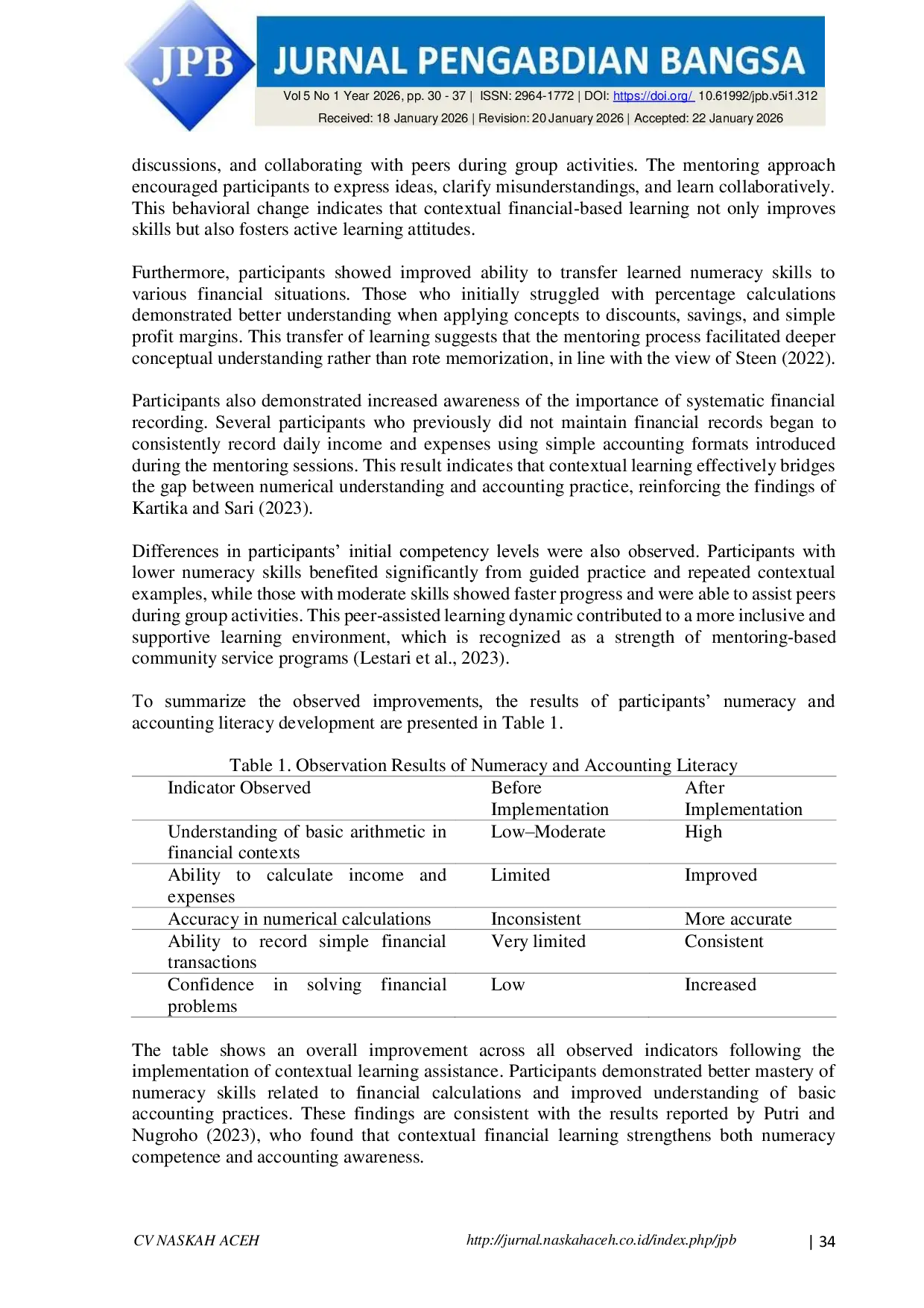 JURIS Improvement Of Numeracy And Accounting Literacy Through Financially Contextualized Learning Assistance