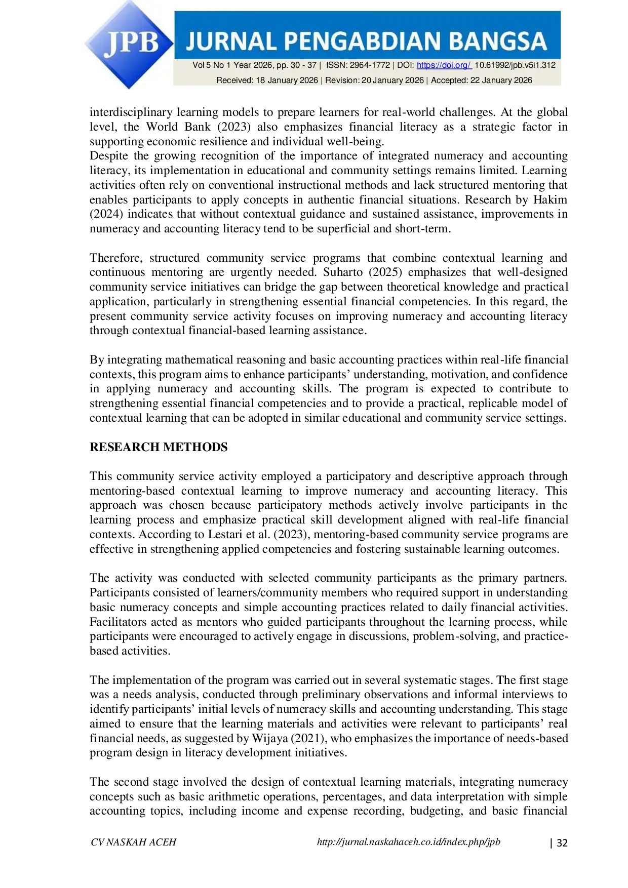 JURIS Improvement Of Numeracy And Accounting Literacy Through Financially Contextualized Learning Assistance