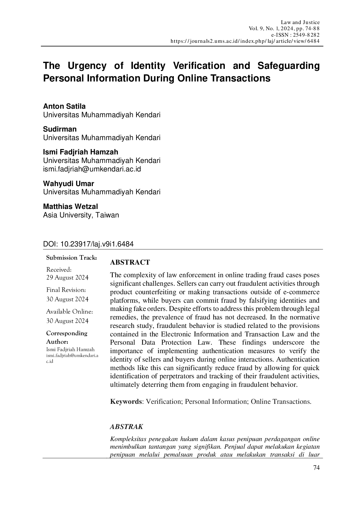 JURIS The Urgency of Identity Verification and Safeguarding Personal Information During Online Transactions