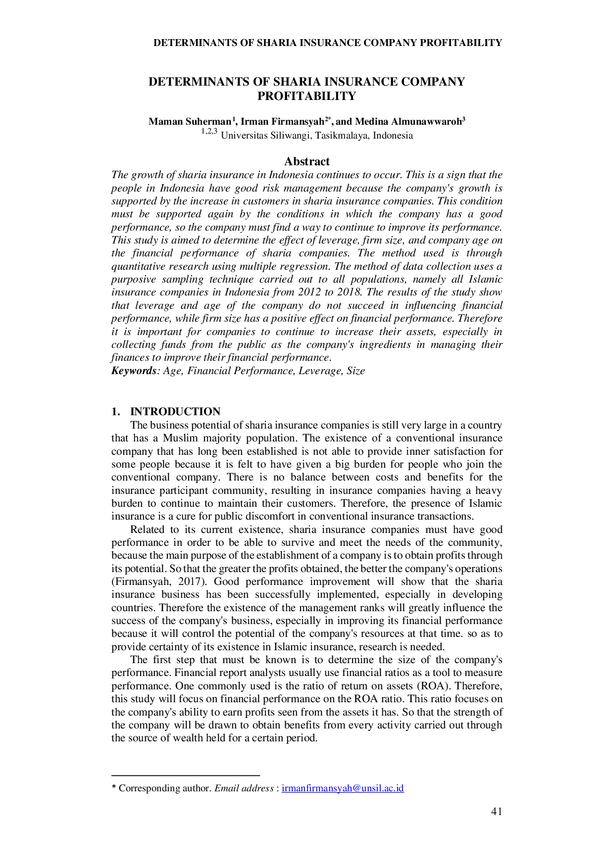 JURIS Determinants of Sharia Insurance Company Profitability